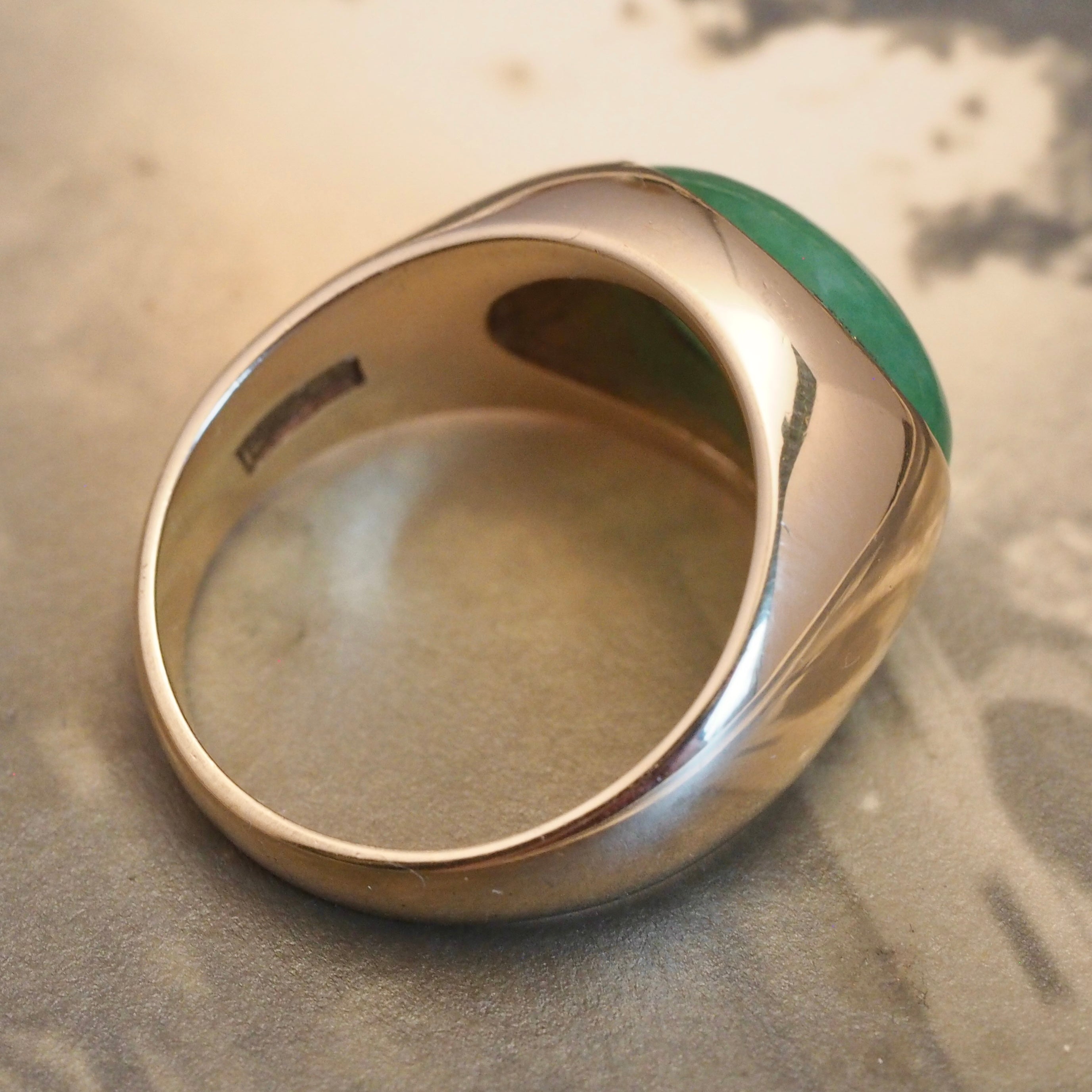 Modernist 14k Gold Jadeite Dome Ring
