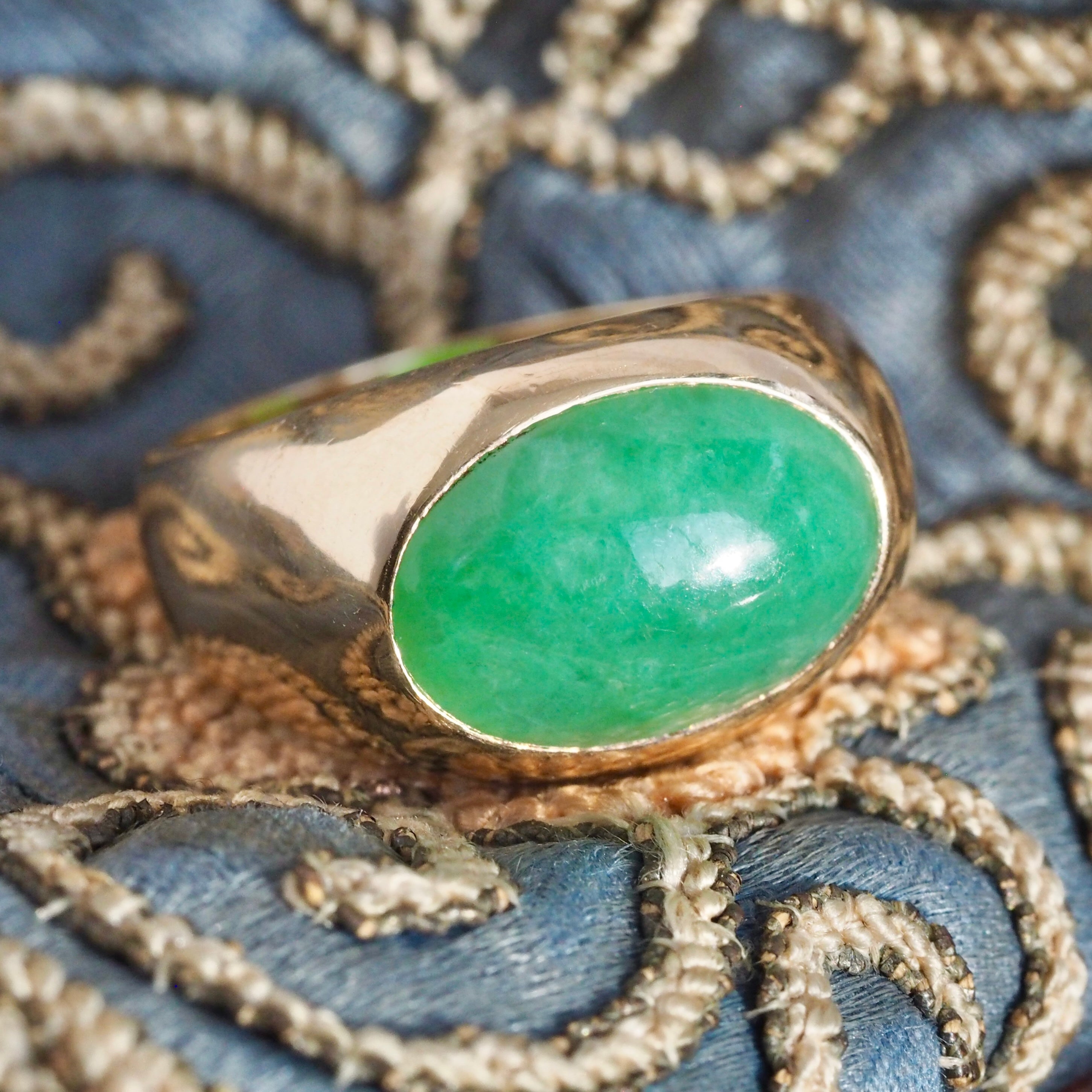 Modernist 14k Gold Jadeite Dome Ring