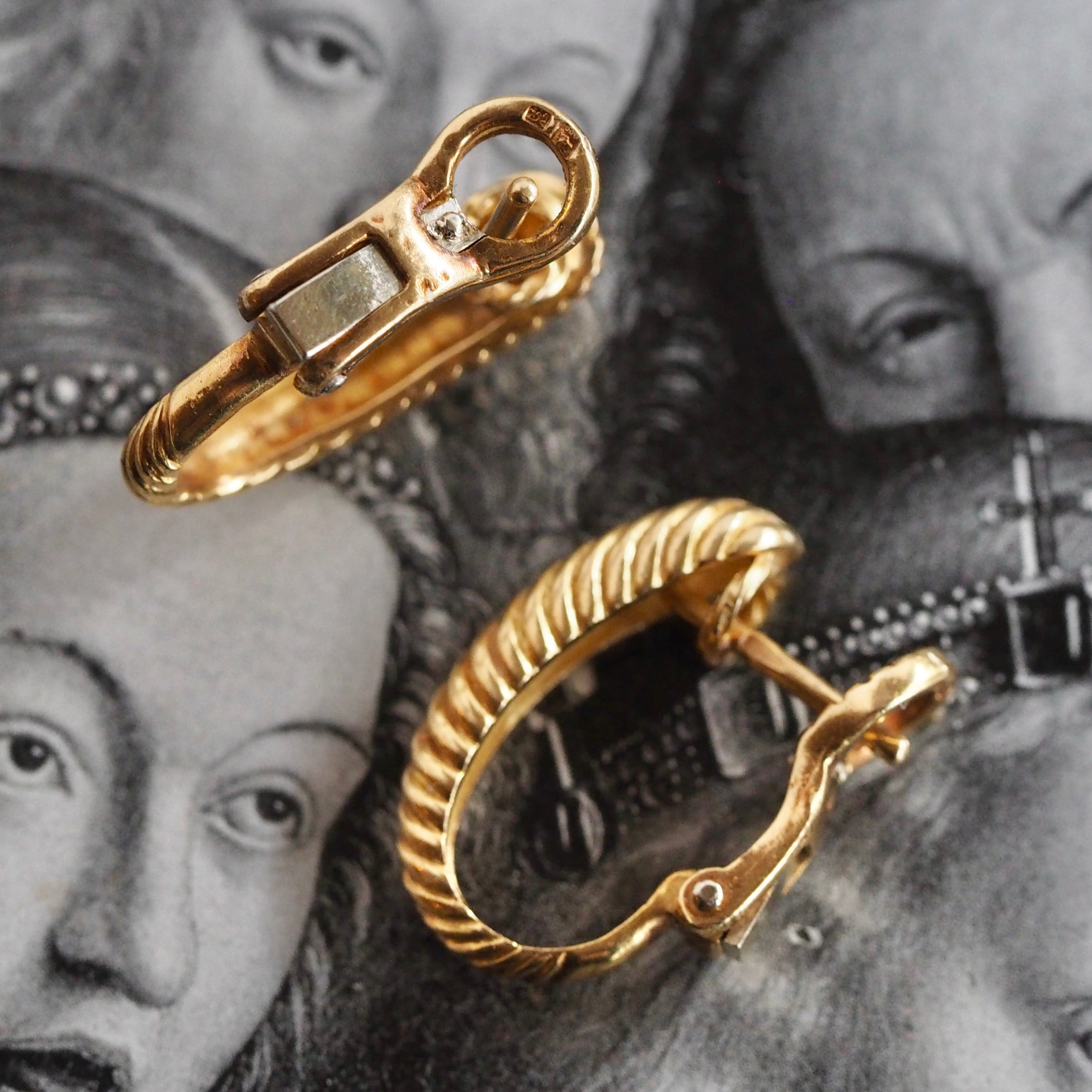 Vintage Portuguese 19k Gold Hinged Huggie Hoops