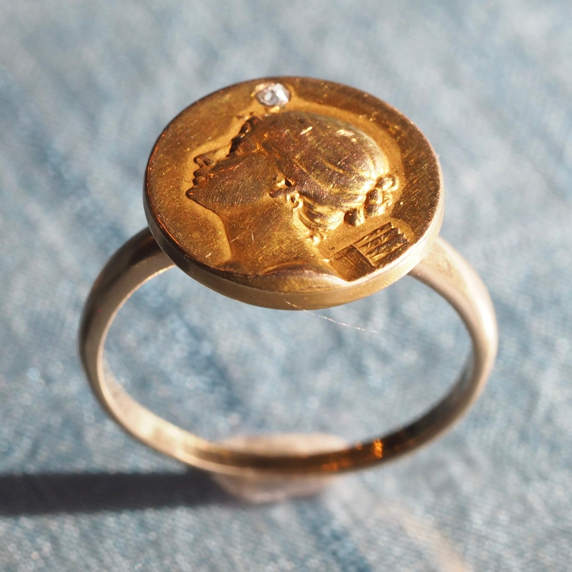 Antique French Art Nouveau 14k Bloomed Gold Louis Armand Rault Roman Goddess Diana Ring