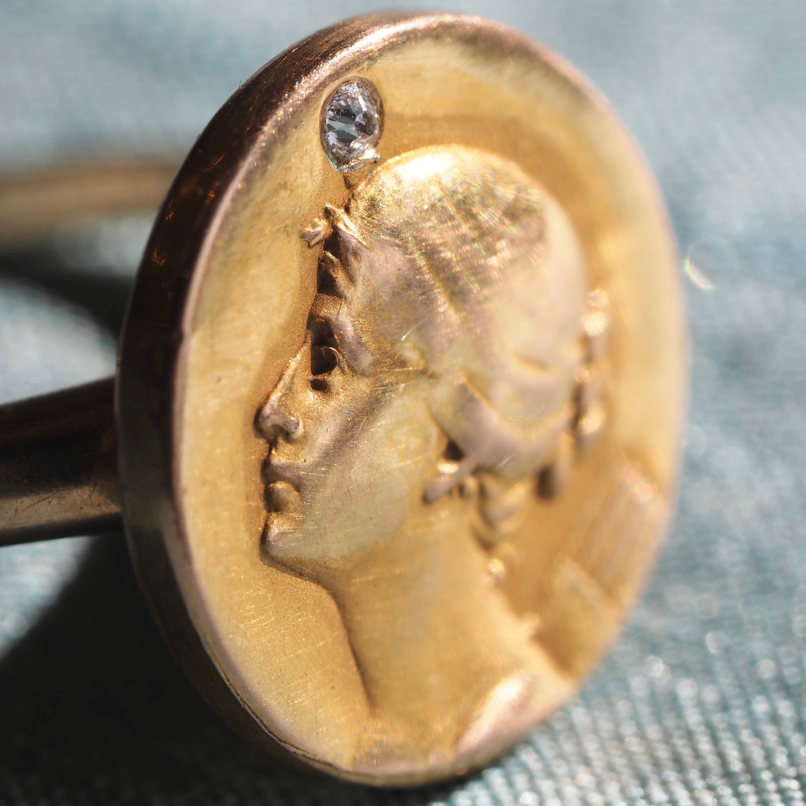 Antique French Art Nouveau 14k Bloomed Gold Louis Armand Rault Roman Goddess Diana Ring