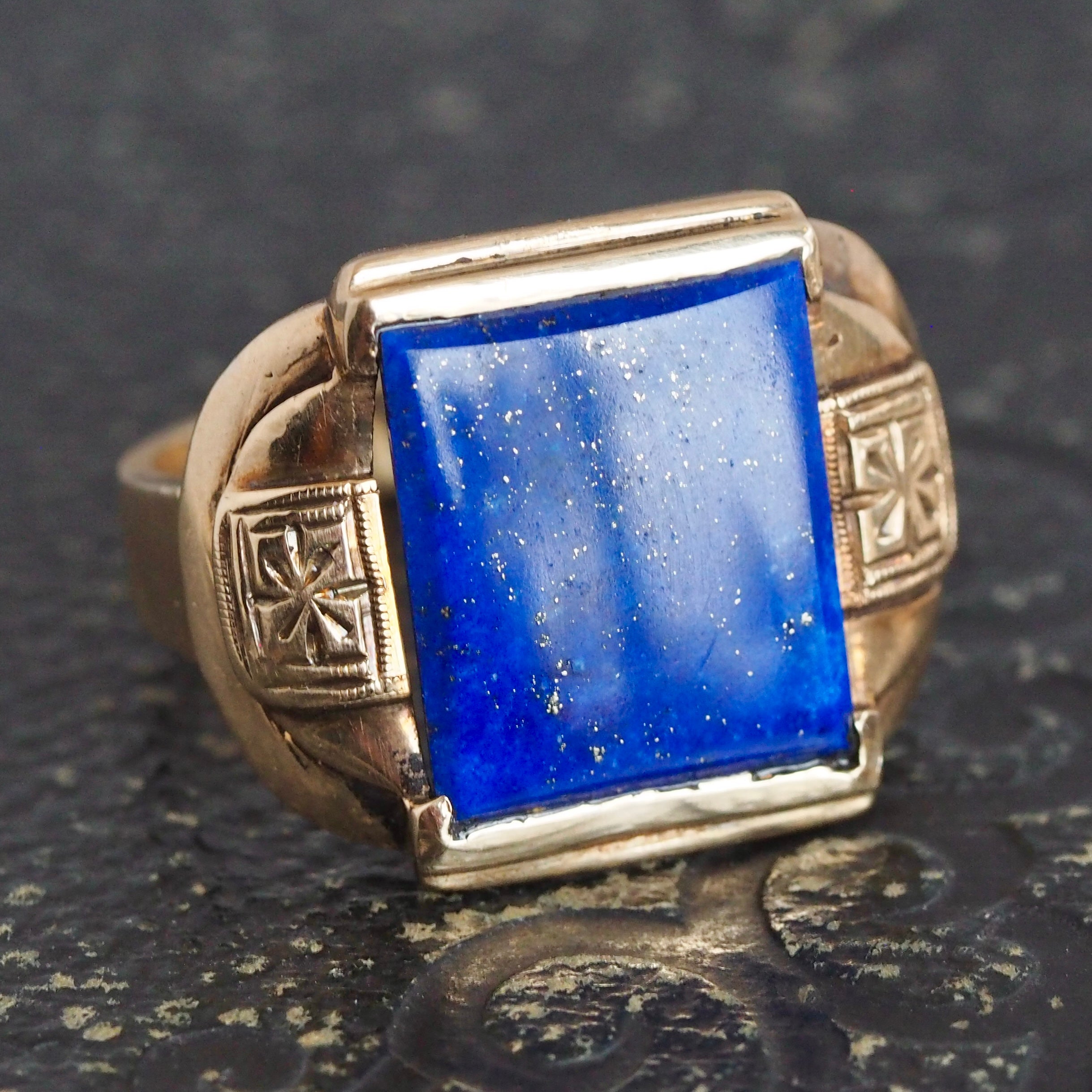 Art Deco 10k Gold Lapis Ring