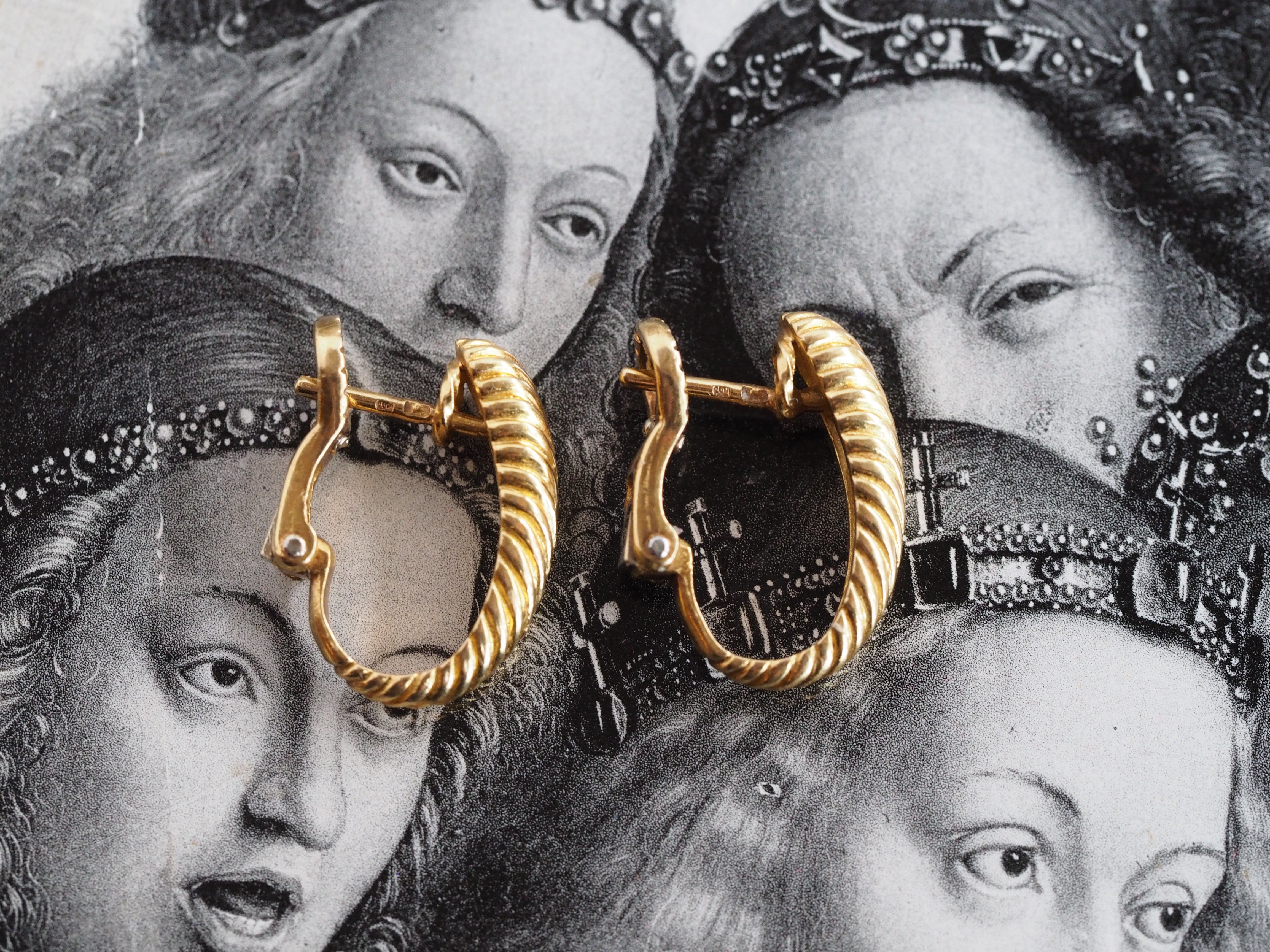 Vintage Portuguese 19k Gold Hinged Huggie Hoops