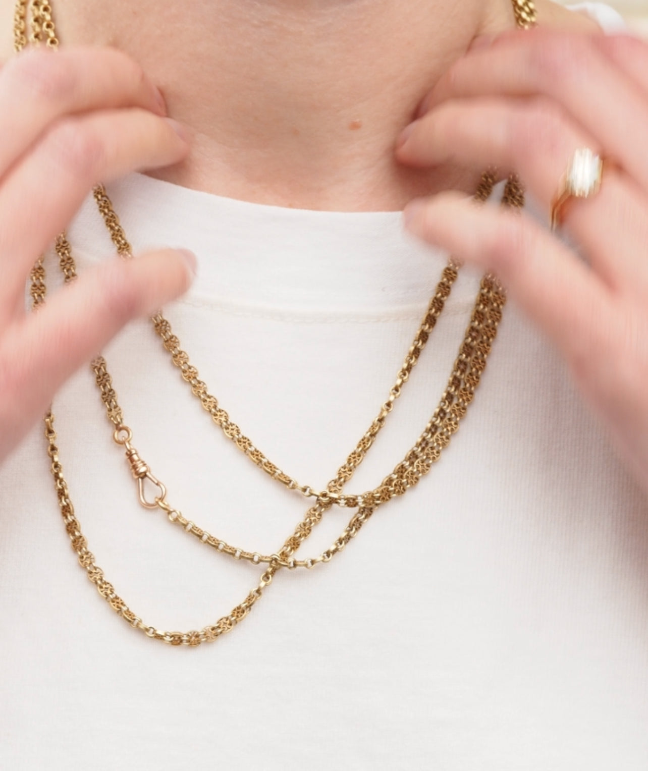 Antique French 18k Gold Art Nouveau Ornate Chain Link Necklace