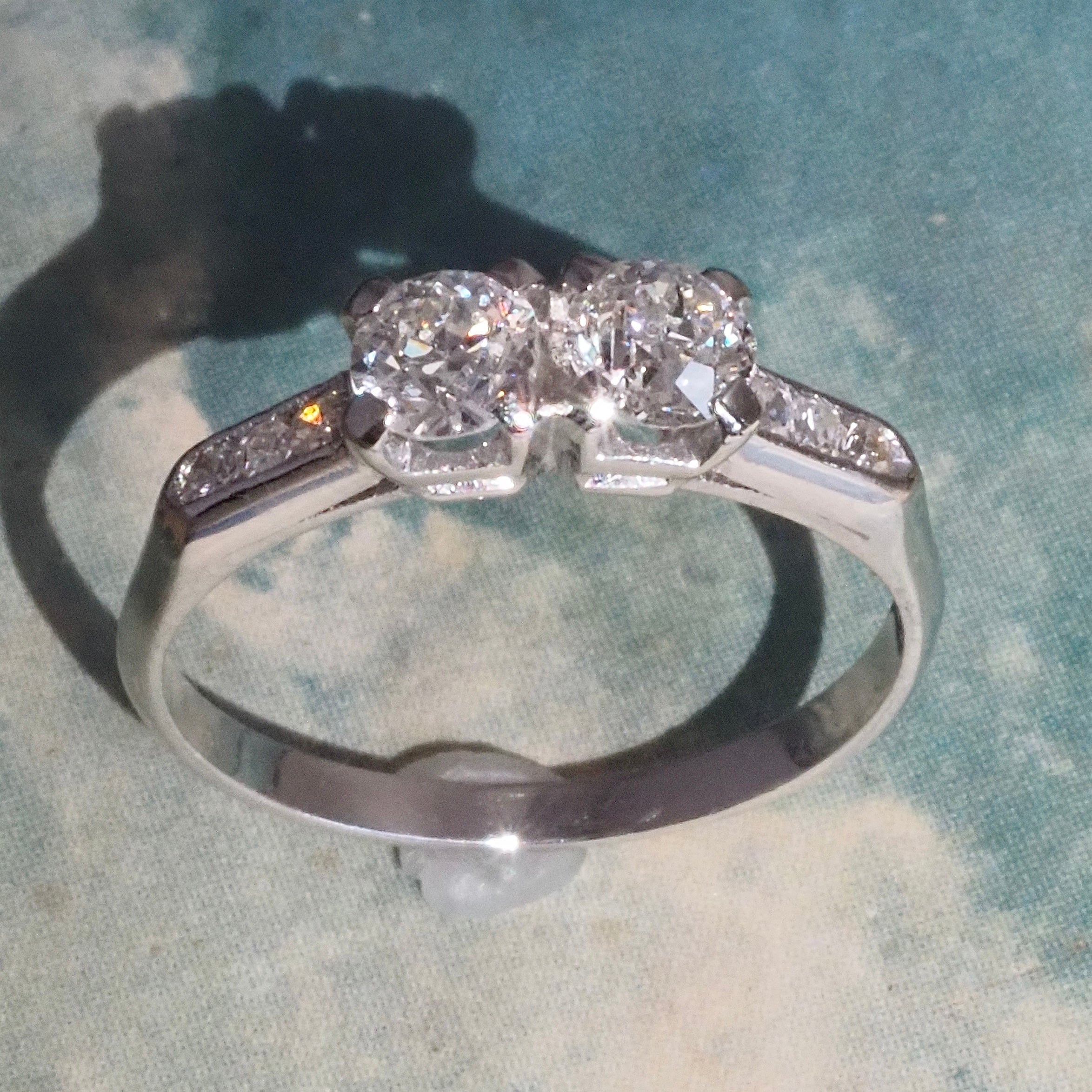 Mid-Century Moi et Toi Old European Cut Diamond Platinum Engagement Ring
