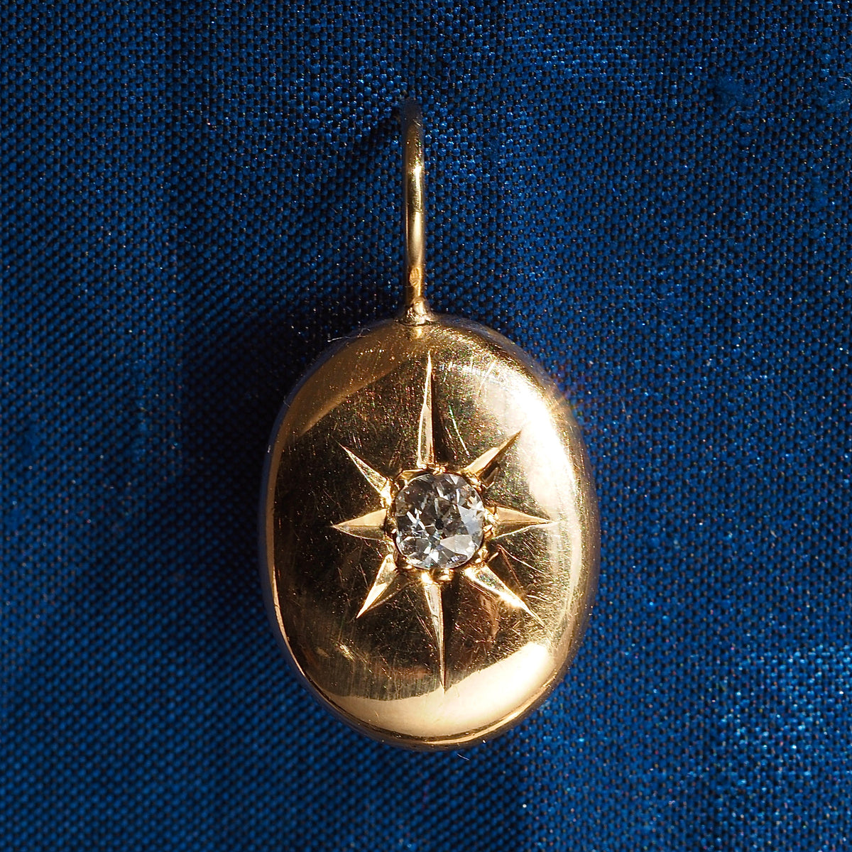 Antique Old Mine Cut Diamond Starburst Oval 18k Gold Earrings