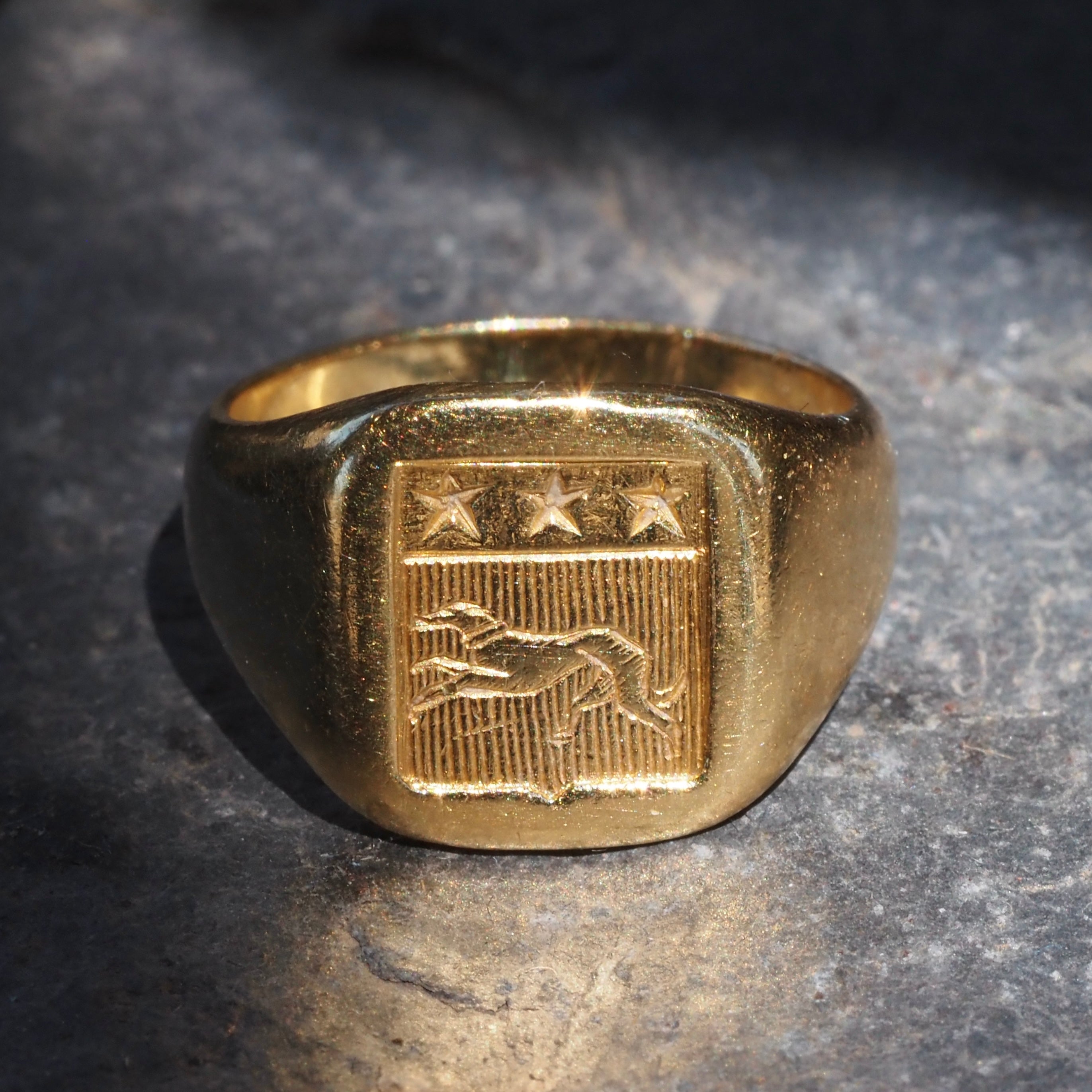 Vintage French 18K Gold Dog Signet Ring