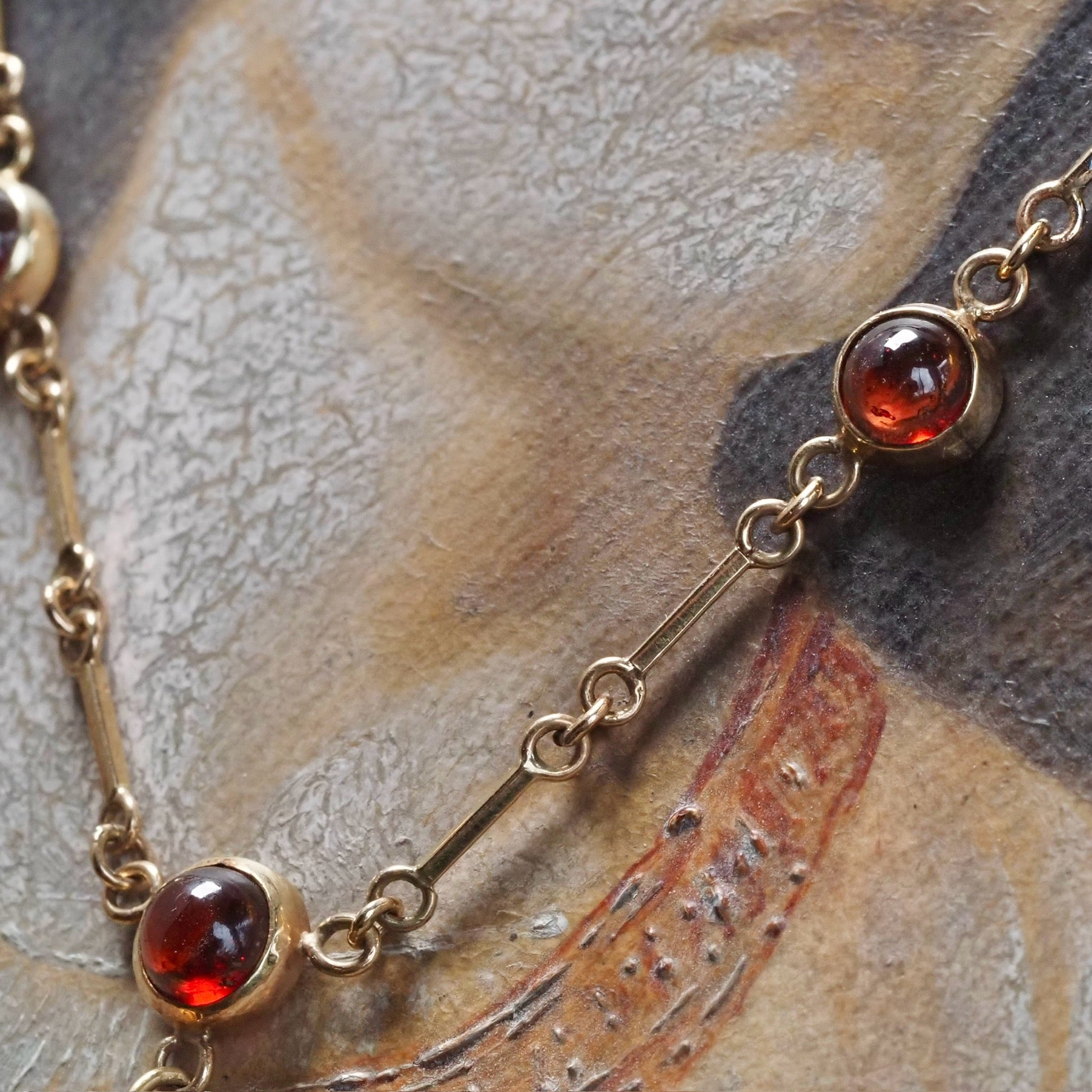 Antique Garnet Snake with Rose Cut Diamond Eyes 14k Gold Necklace