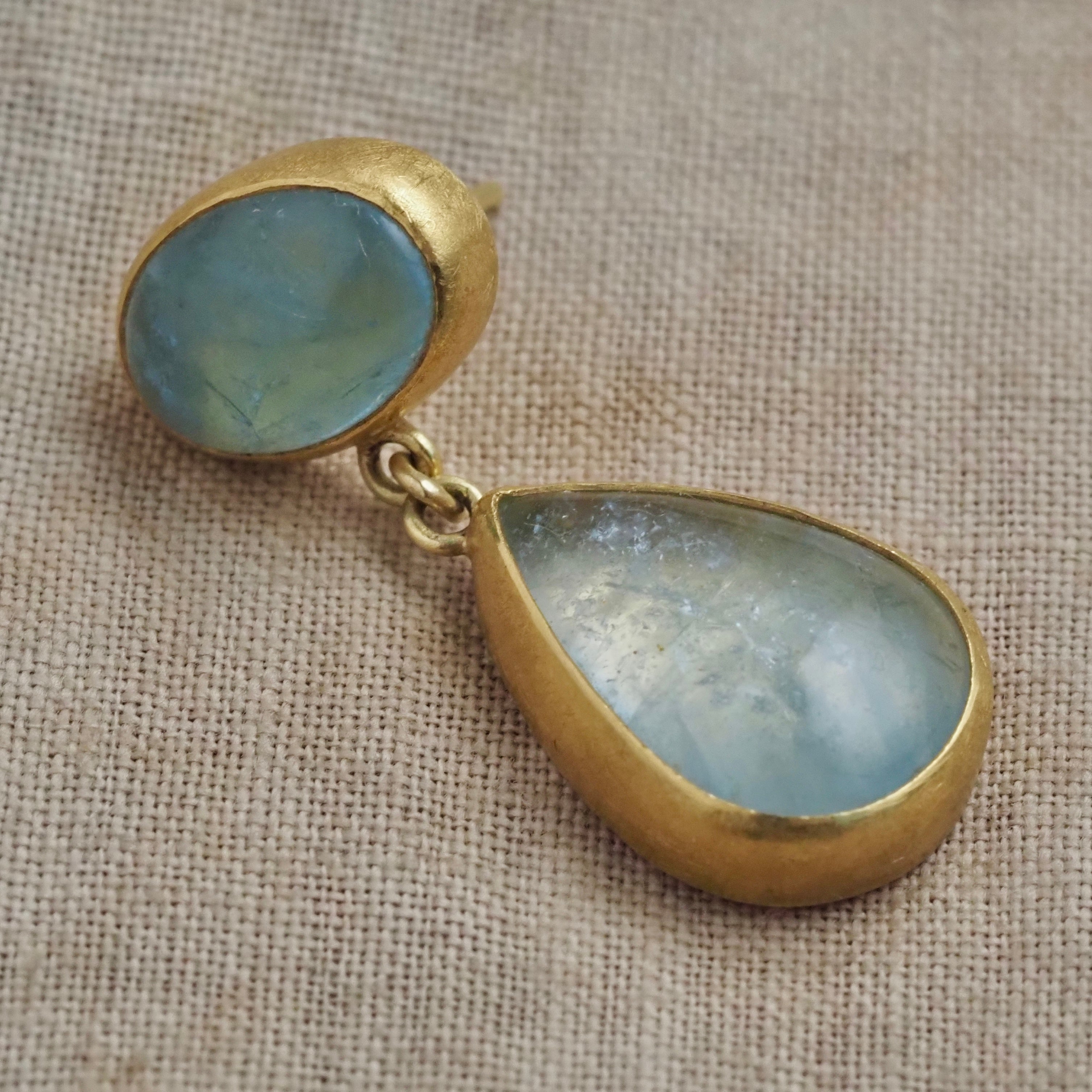 Aquamarine 22k Gold & 18k Gold Drop Earrings