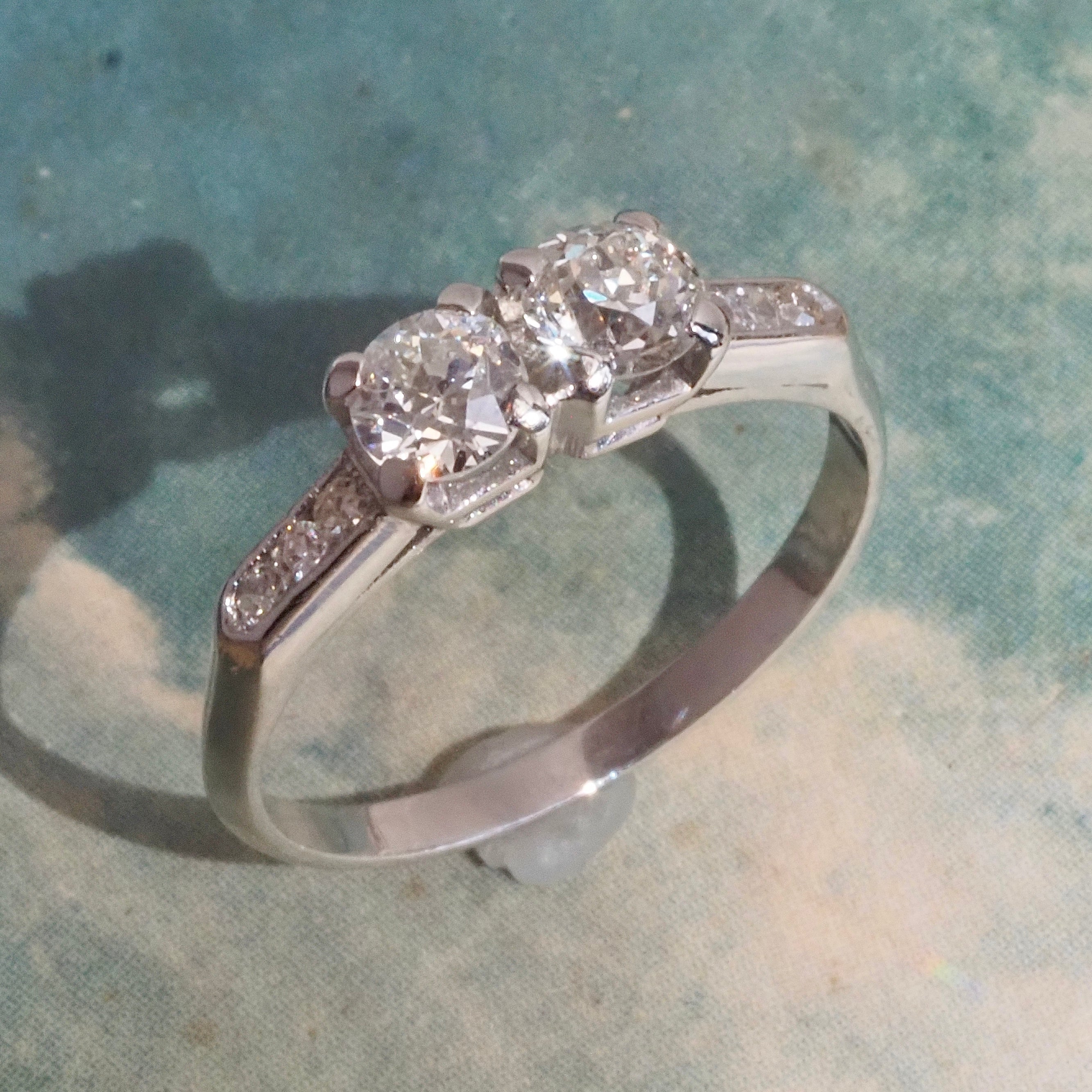 Mid-Century Moi et Toi Old European Cut Diamond Platinum Engagement Ring