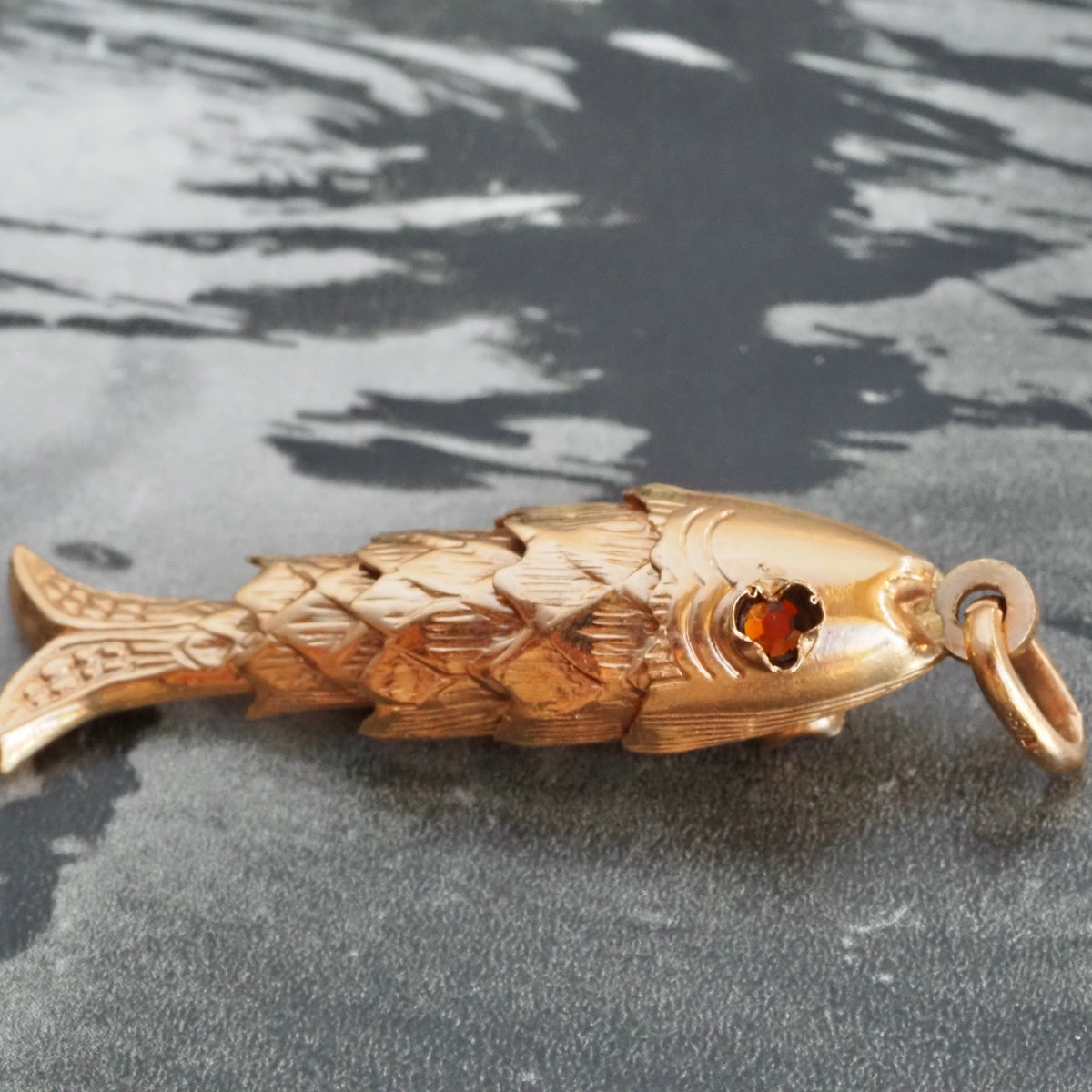 Vintage Articulated Fish 18k Gold Pendant