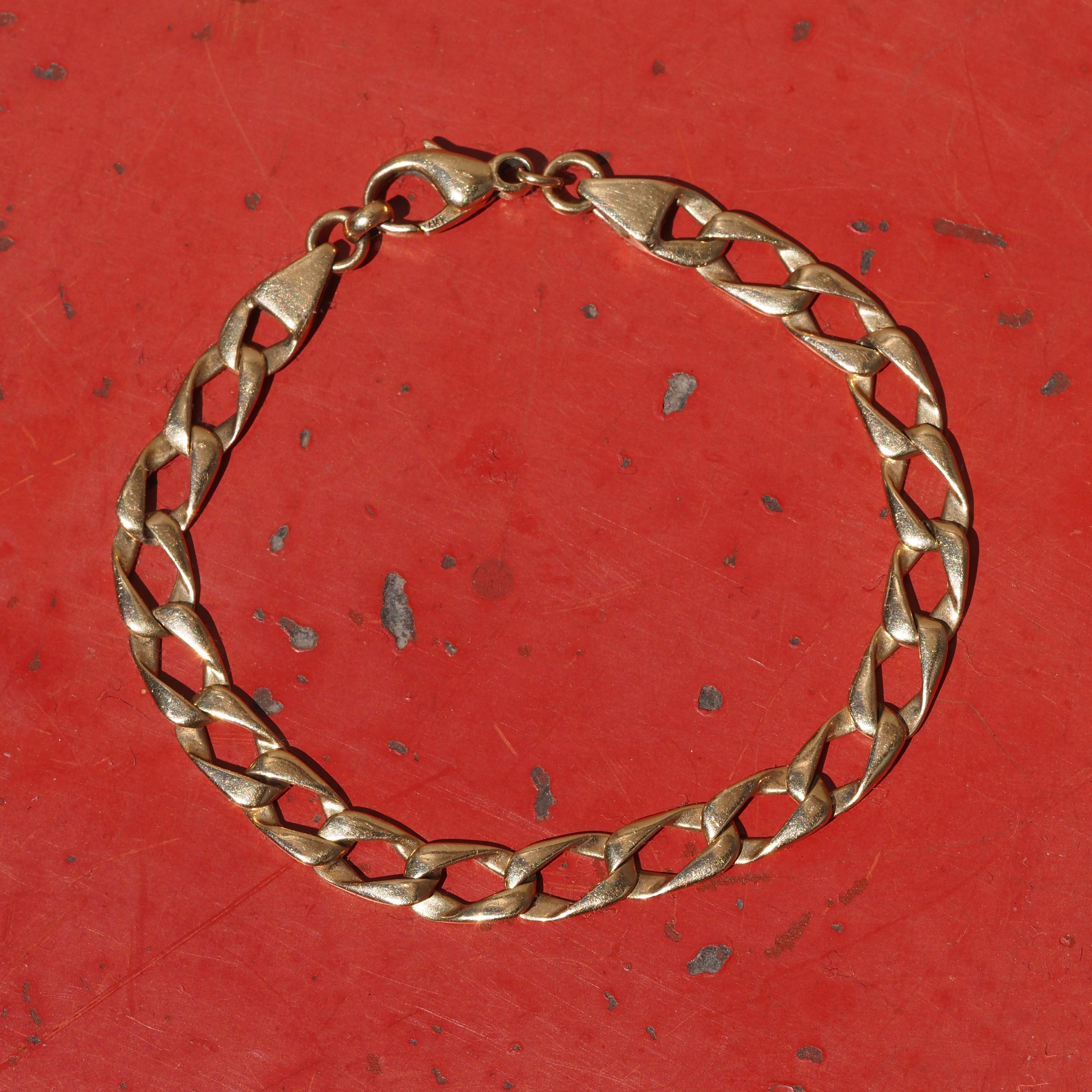 Vintage Italian Flat Folded Curb Link 14k Gold Bracelet