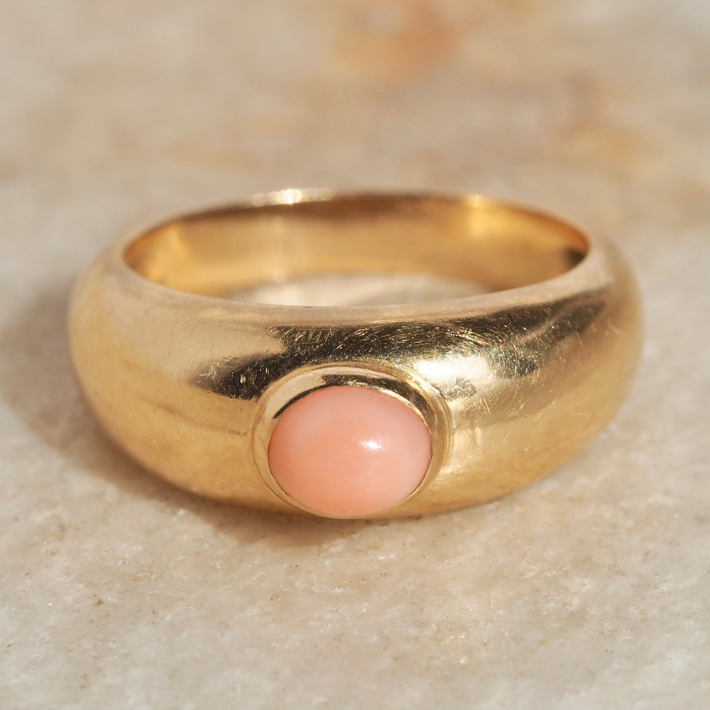 Vintage French 18k Gold Coral Dome Ring