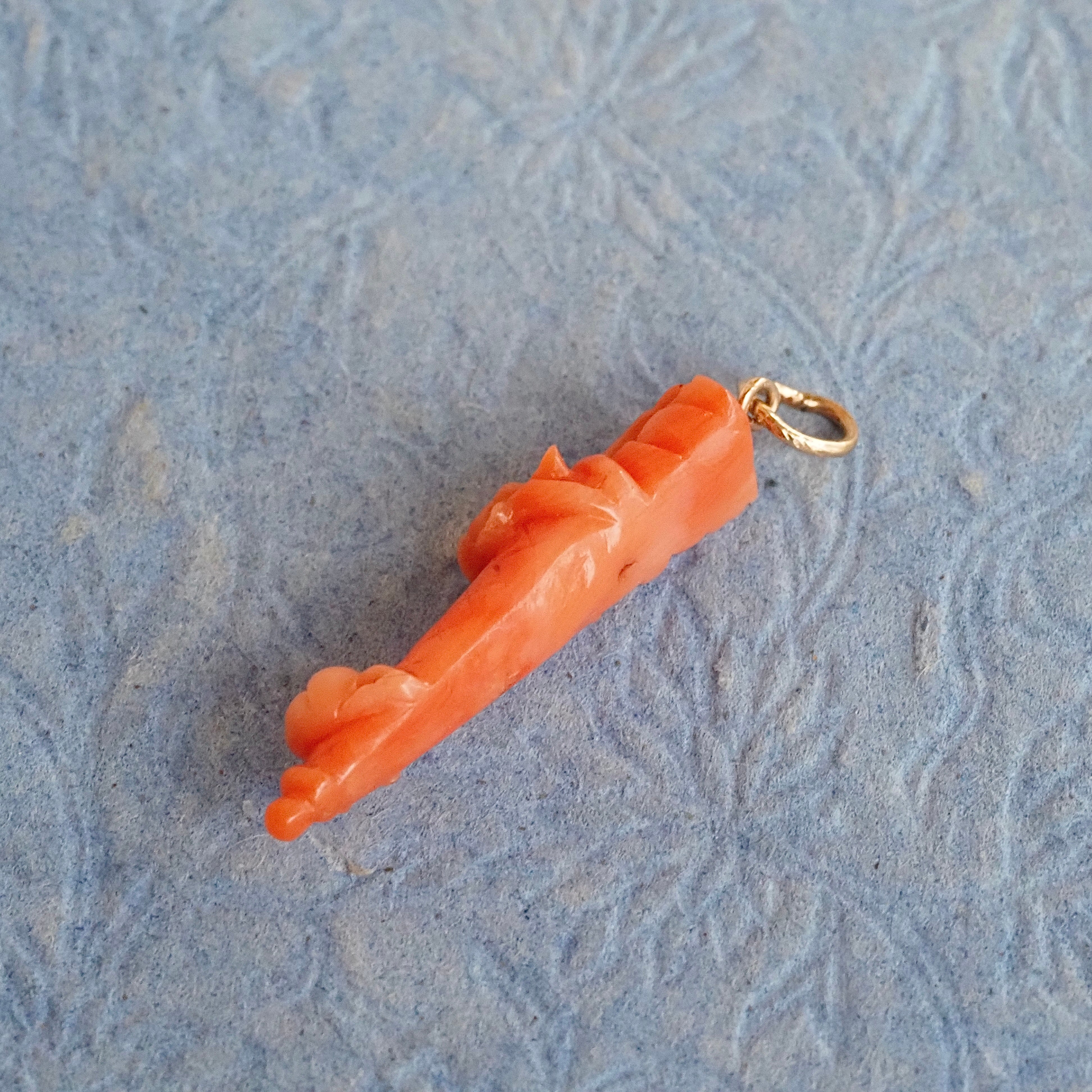 Antique Carved Coral Quiver 14k Gold Charm