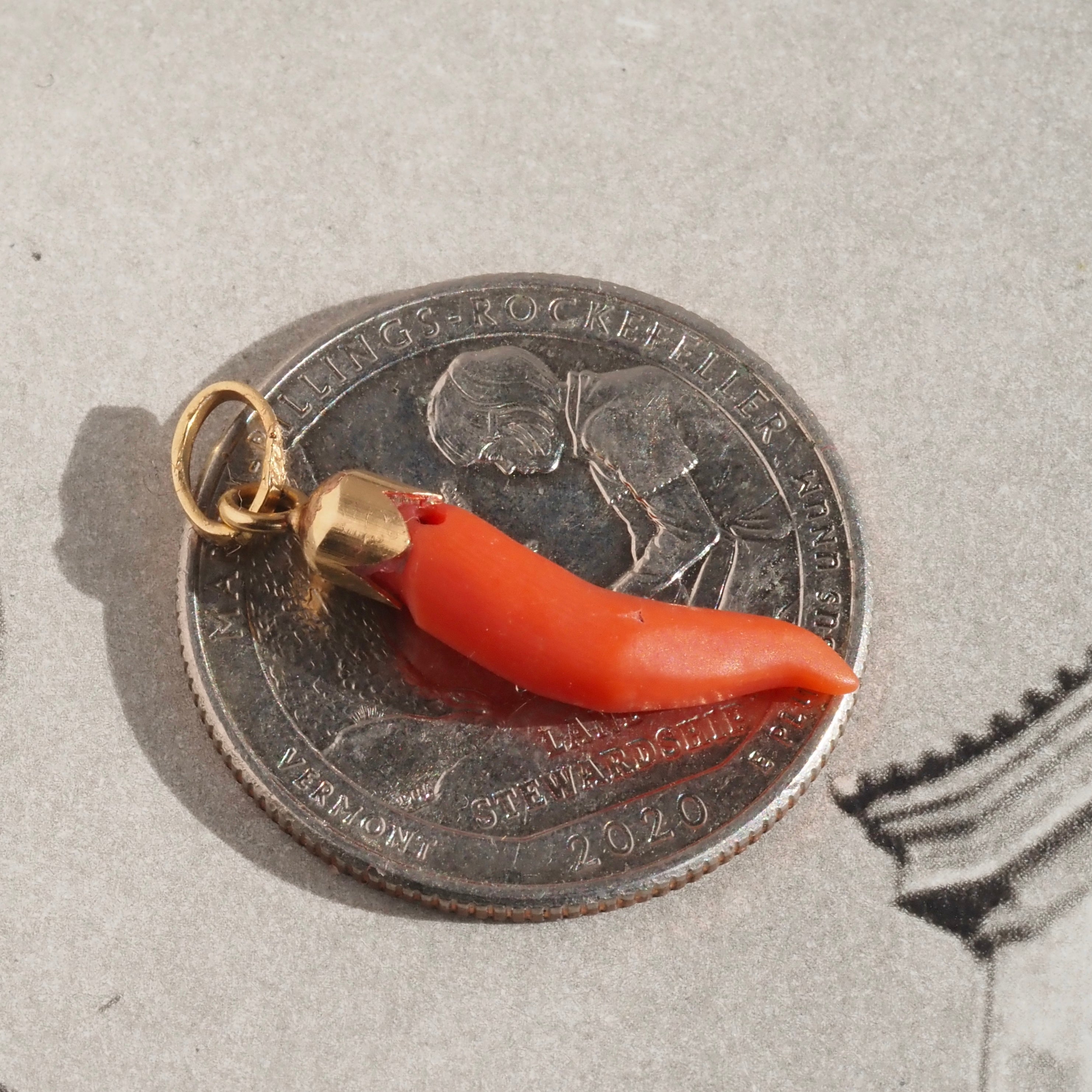 Antique Victorian 18k Gold Coral Cornicello Good Luck Charm