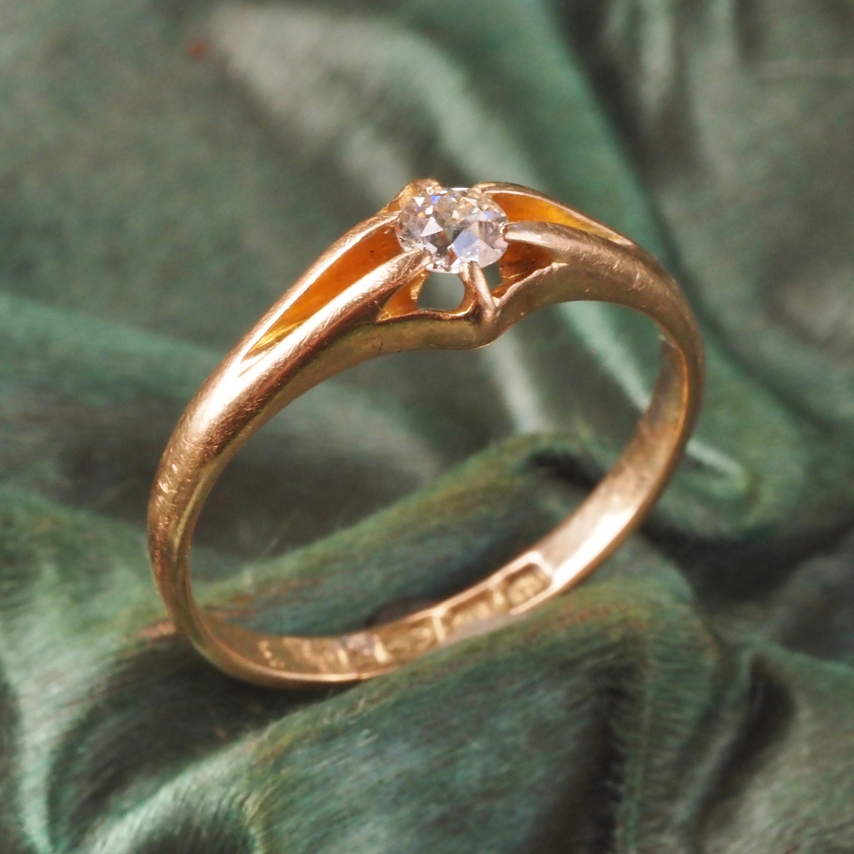 Antique Art Nouveau English Old European Cut Diamond Belcher Set 18k Gold Engagement Ring