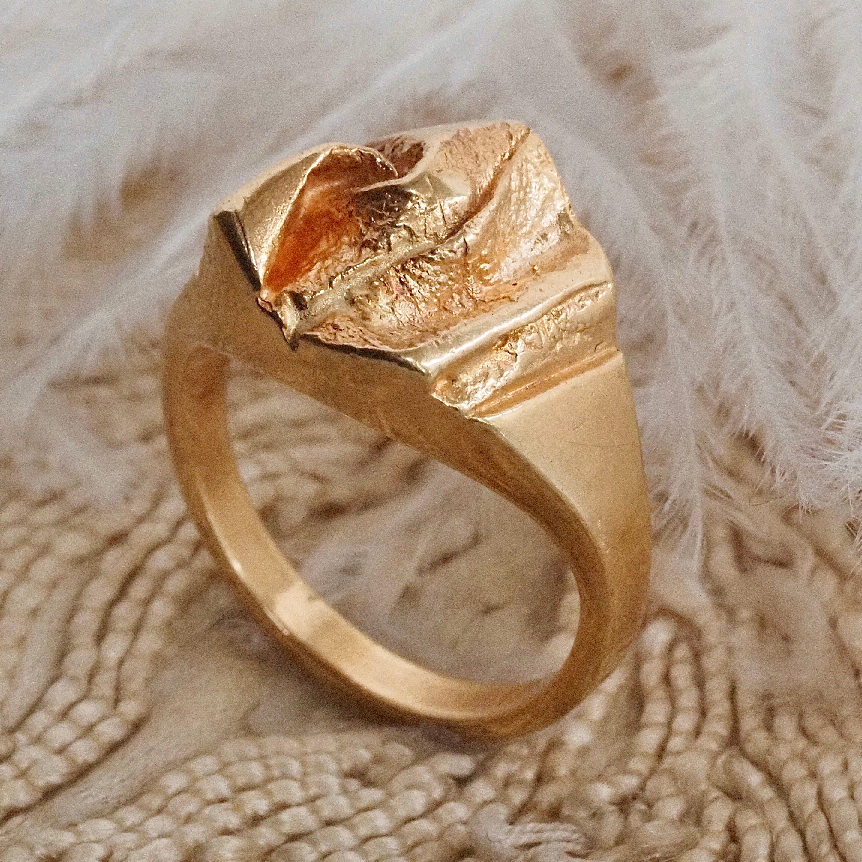 Vintage Scandinavian 14k Gold Brutalist Pinched Fabric Ring