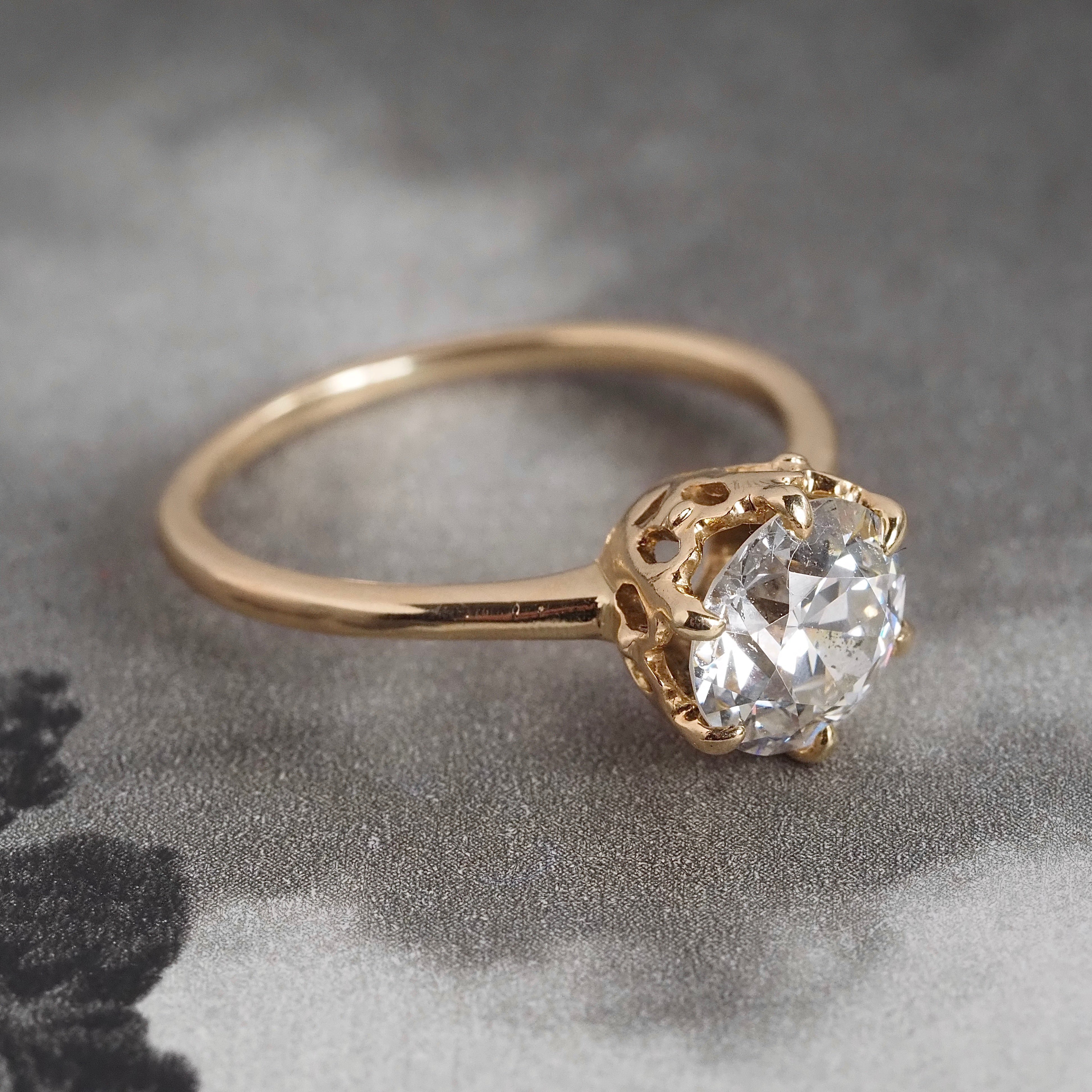 Victorian Style 1.45ct Old European Cut Diamond 14k Gold Engagement Ring