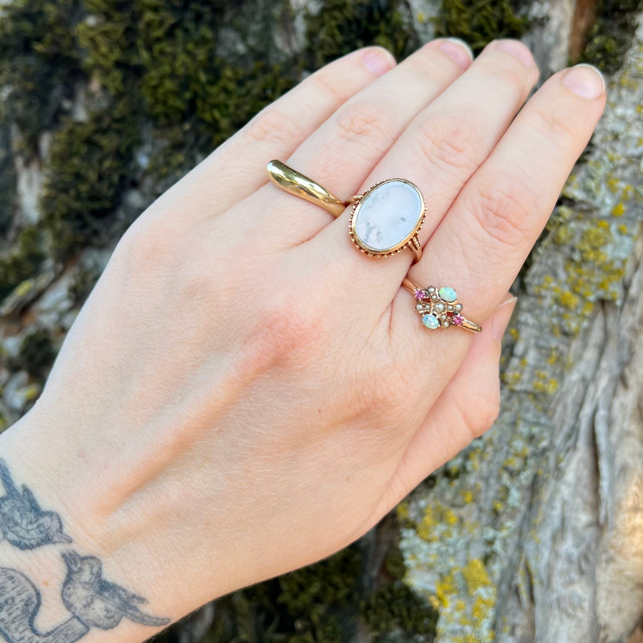 Antique 10k Gold Moss Agate Ring