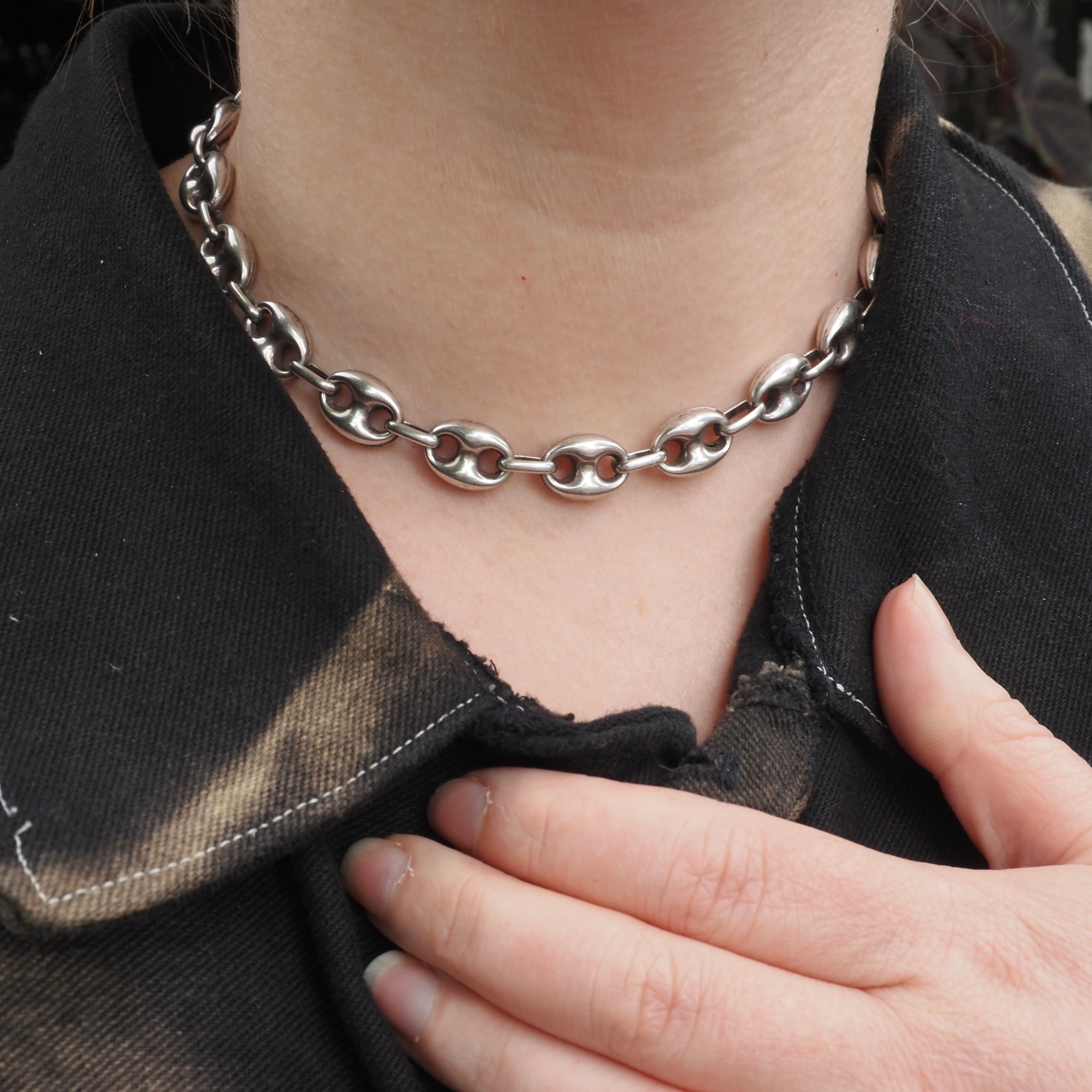 Vintage Italian Puffy Mariner Sterling Silver Necklace