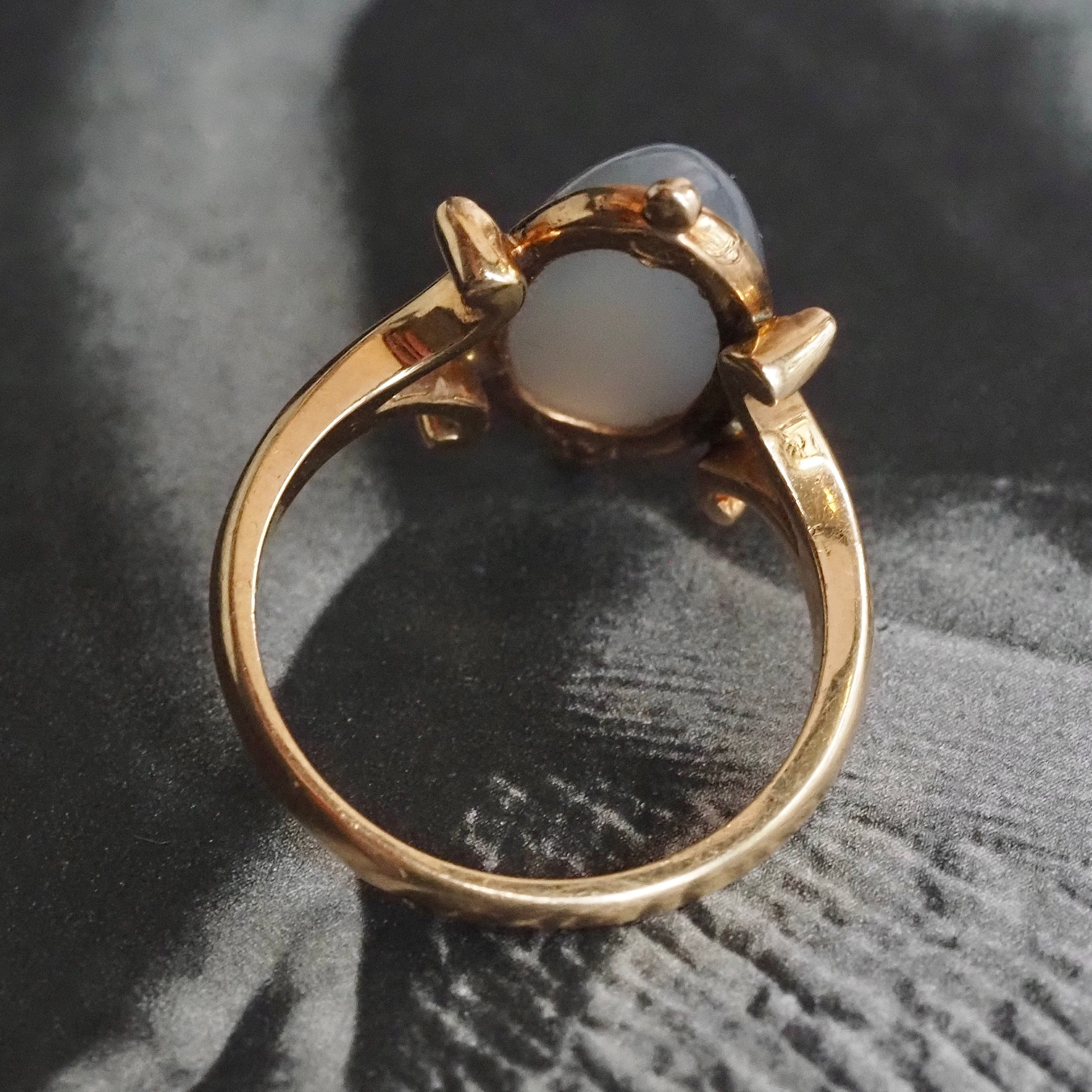 Antique Grey Moonstone 14k Gold Ring