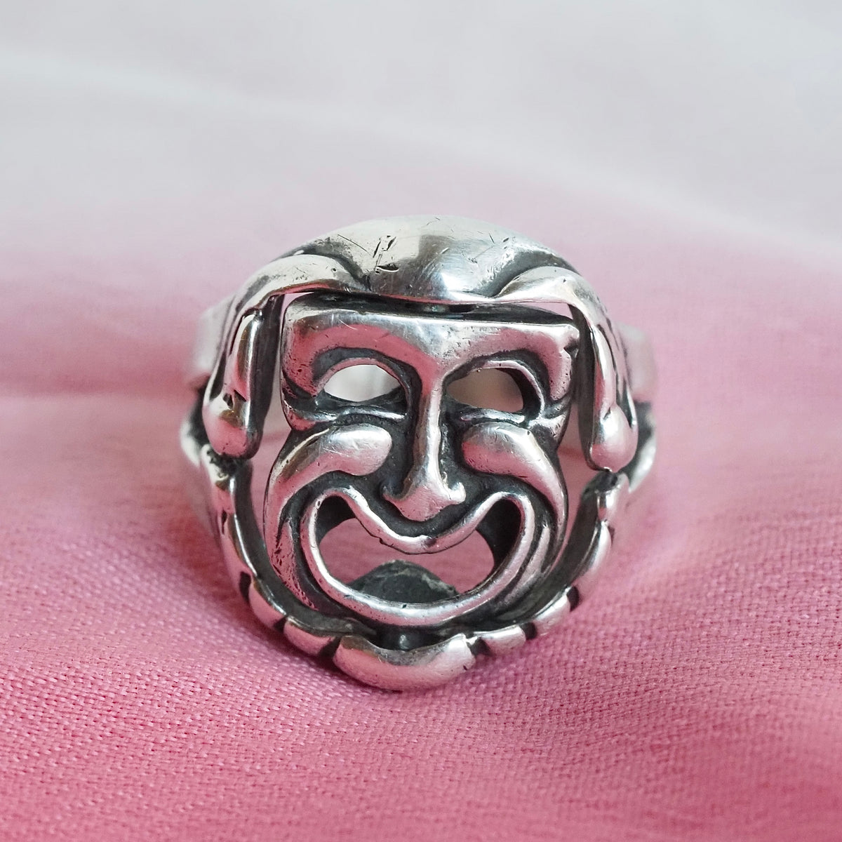Vintage Comedy Tragedy Mask Flip Sterling Silver Ring