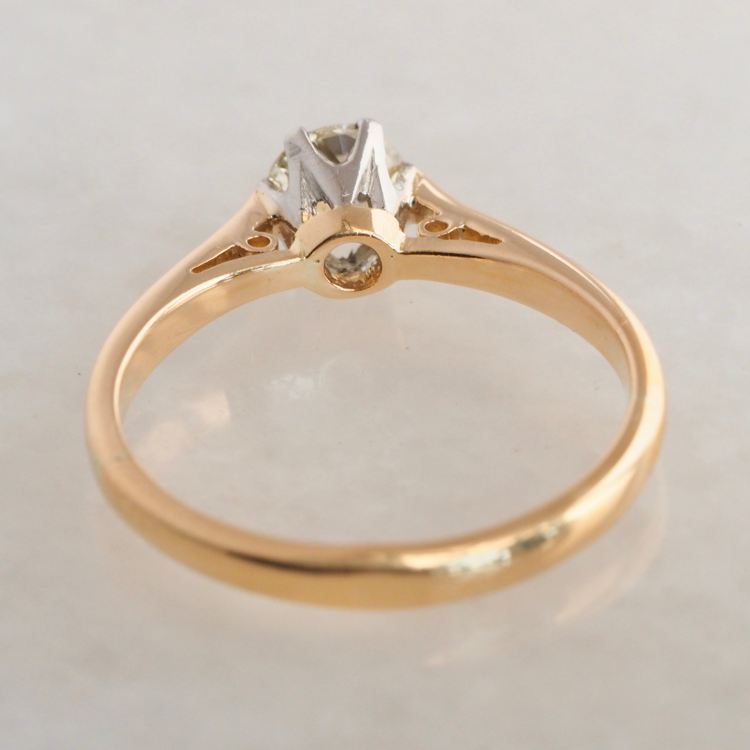 Antique Art Deco English 18k Gold Old Mine Cut Diamond Solitaire Ring
