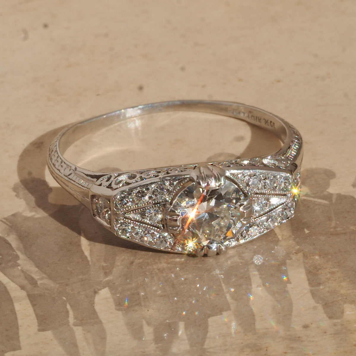 Antique Art Deco c. 1920s Platinum Old European Cut Diamond Engagement Ring