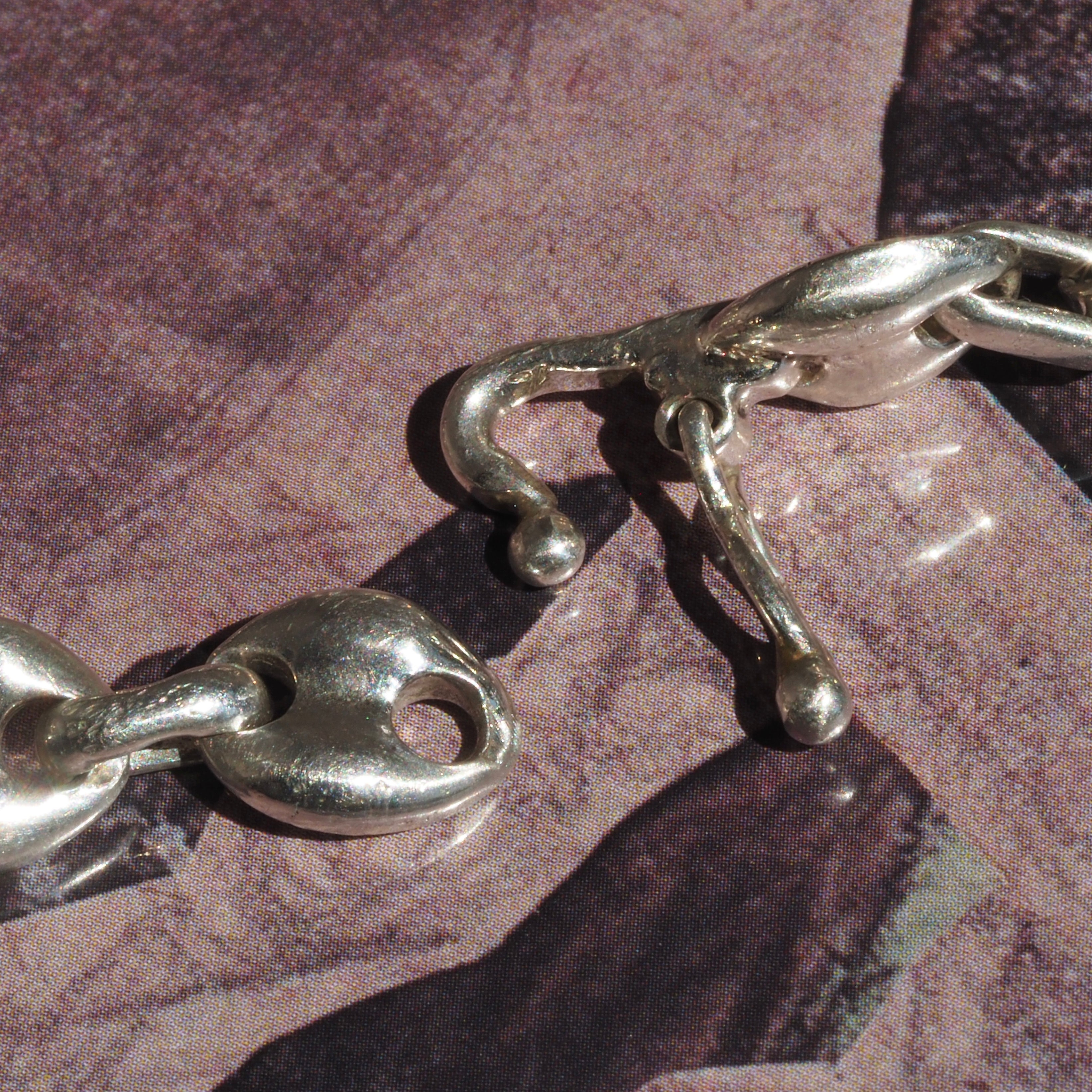 Vintage Taxco Sterling Silver Puffy Mariner Link Bracelet
