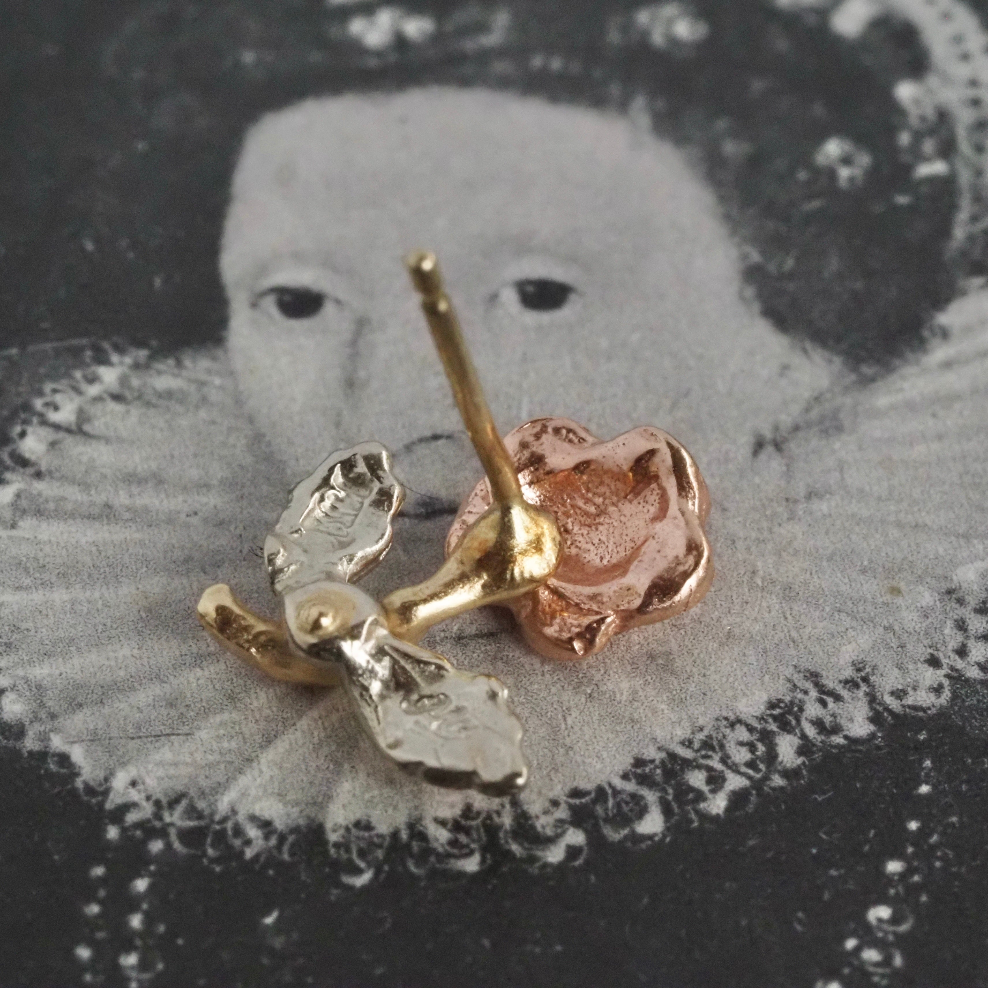 Vintage 14k Rose Gold & Green Gold Rose Studs