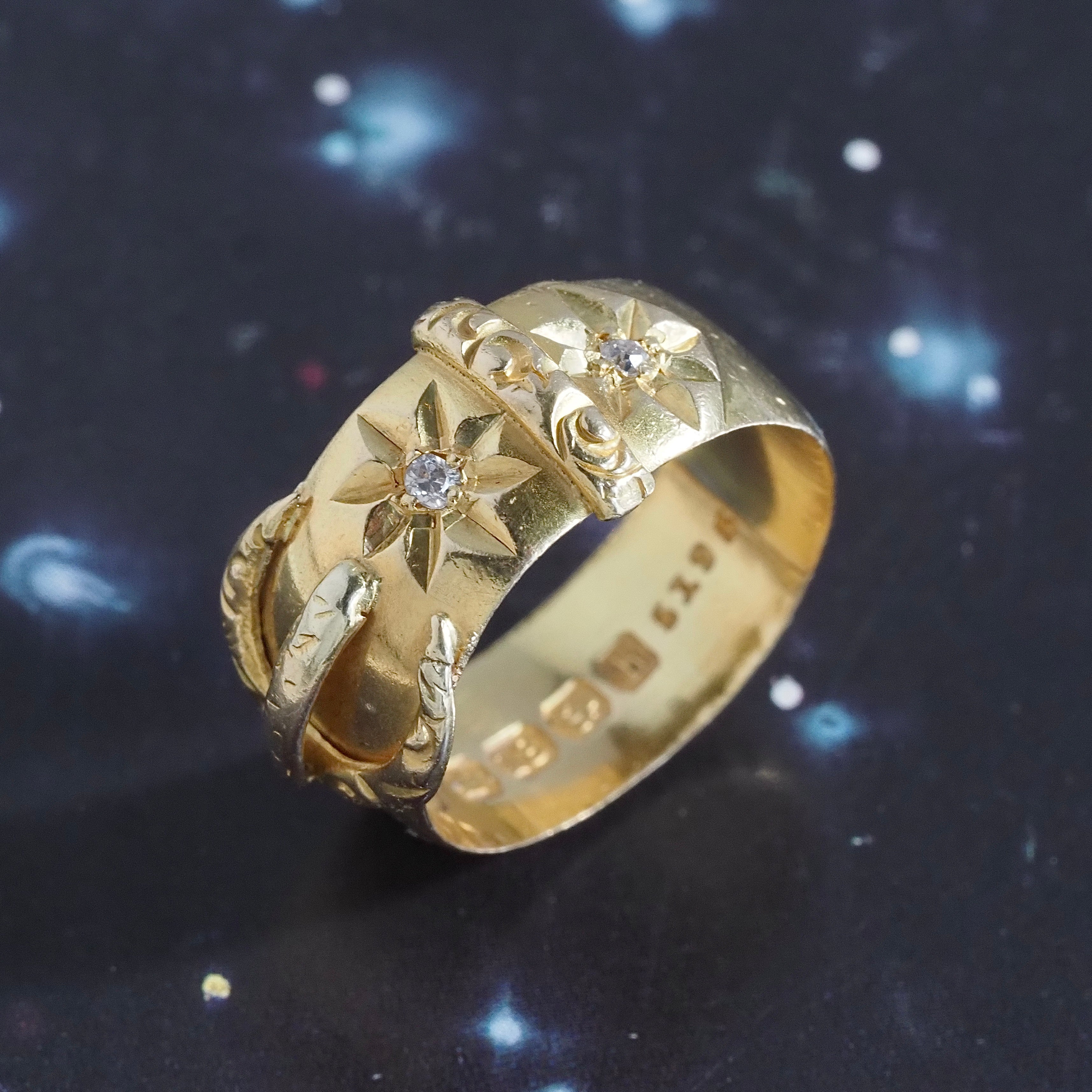 Antique English c. 1907 Diamond Starburst Belt Buckle 18k Gold Ring