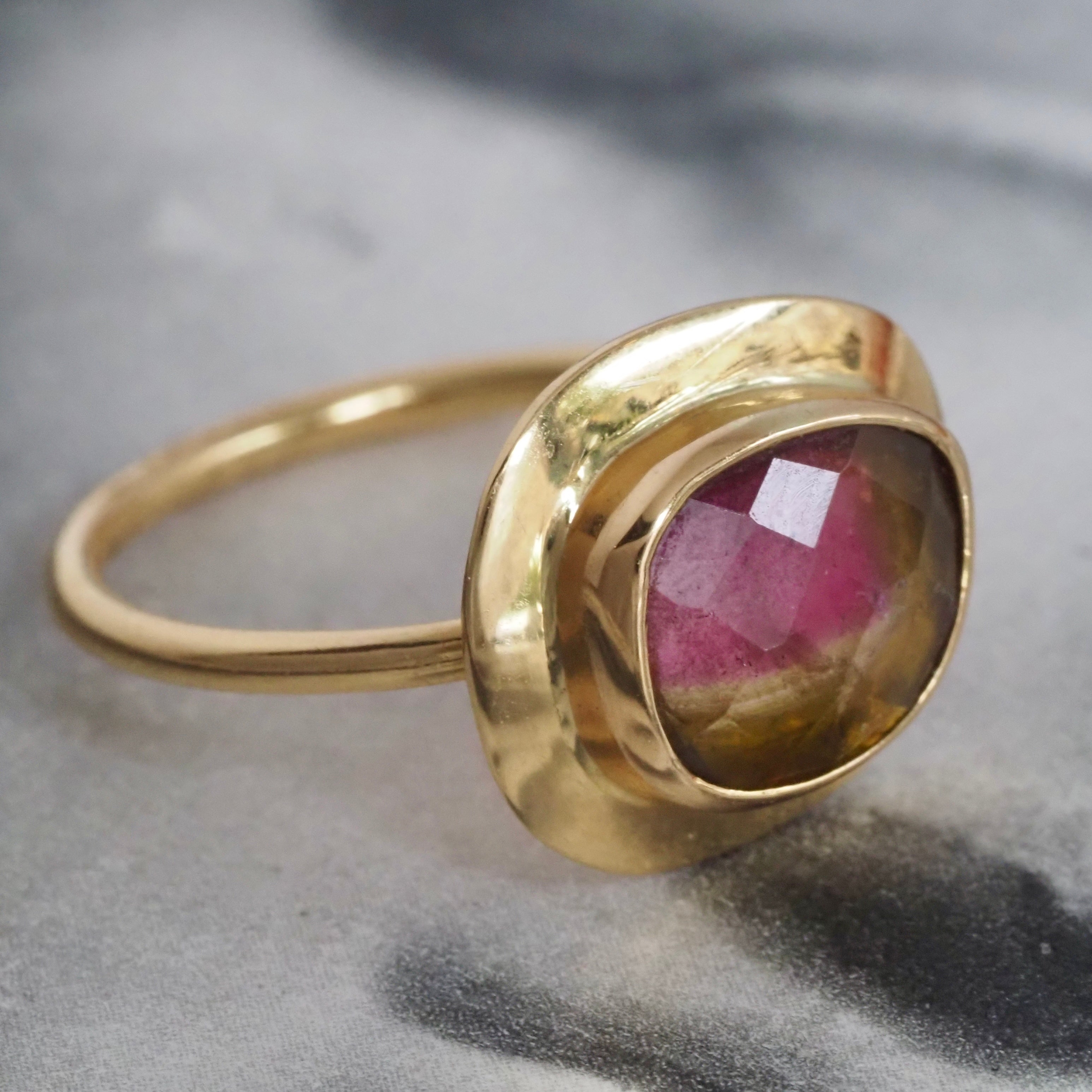 Watermelon Tourmaline 18k Gold Ring