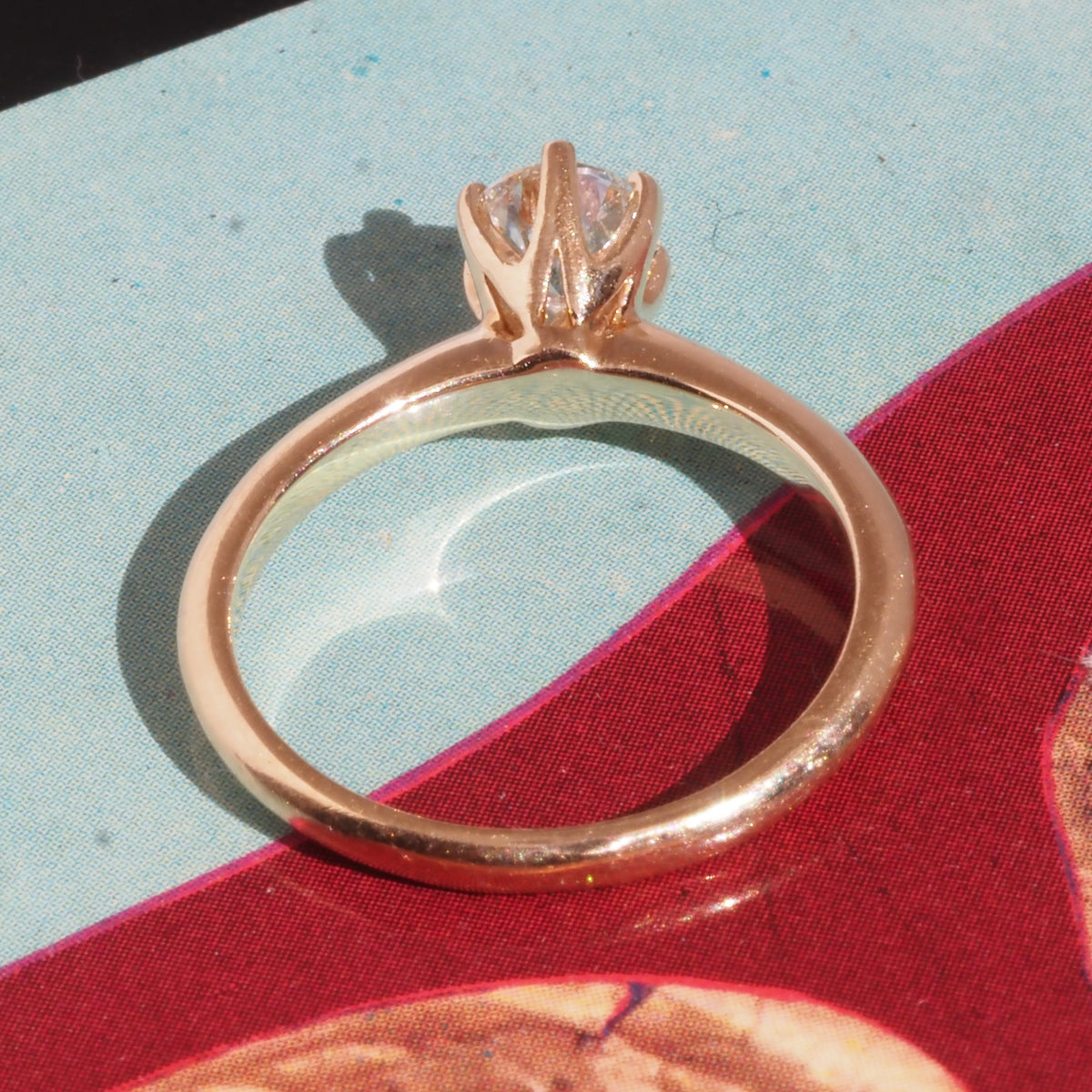 Vintage Round Brilliant Cut Diamond 14k Gold Knife Edge Solitaire Engagement Ring