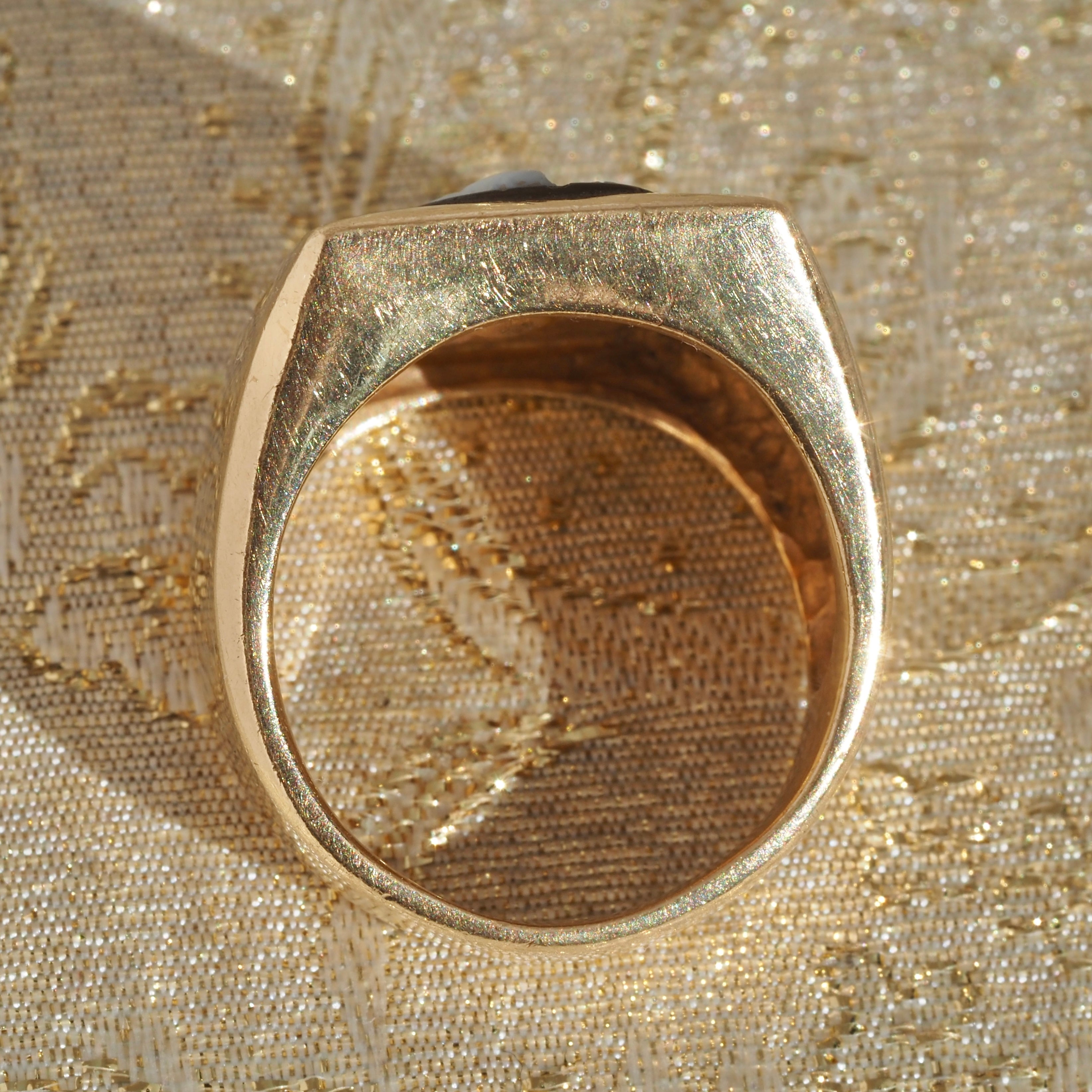 Antique Banded Agate Cherub Cameo Mounted in a Vintage 14k Gold Signet Ring