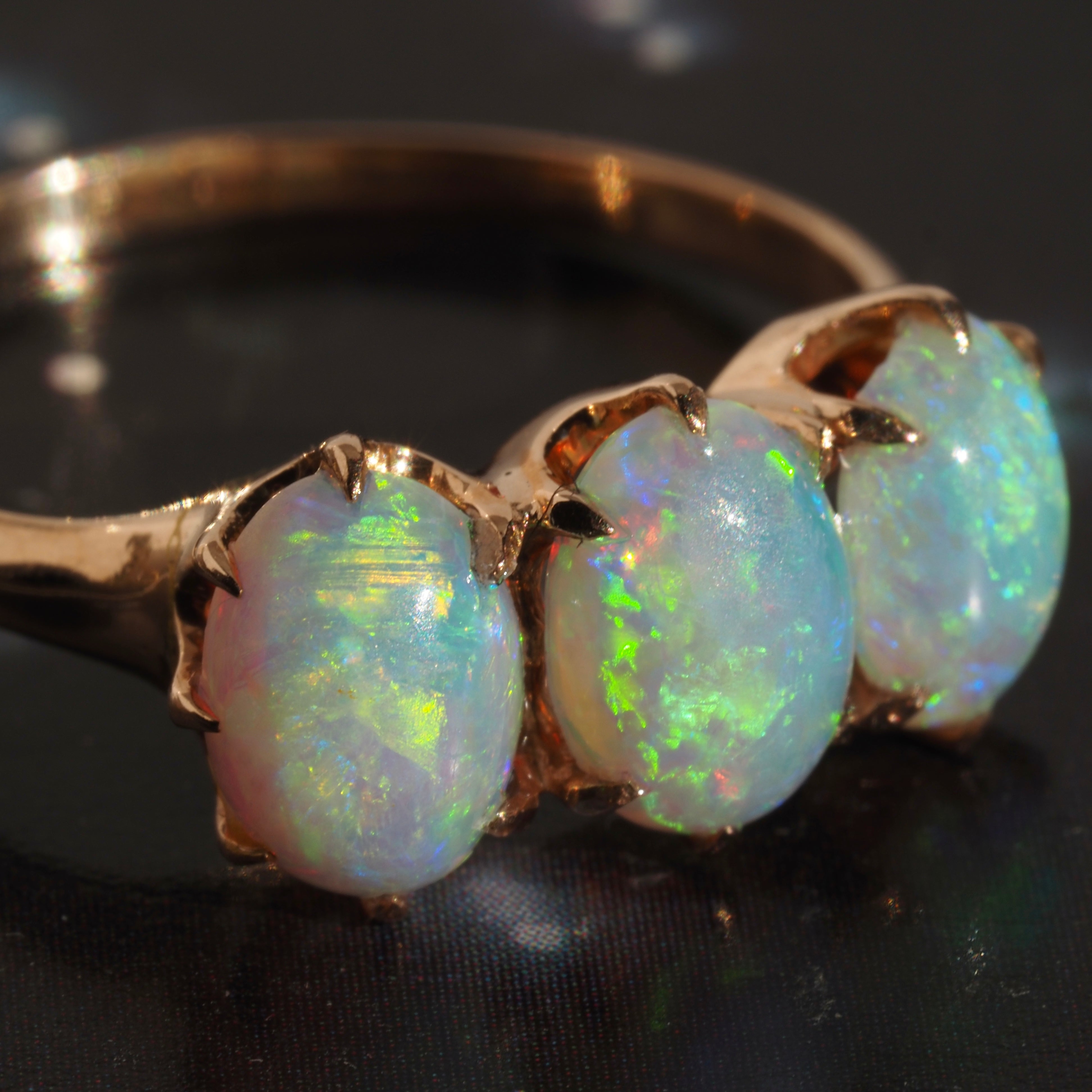 Antique Victorian Opal Trilogy 10k Gold Ring