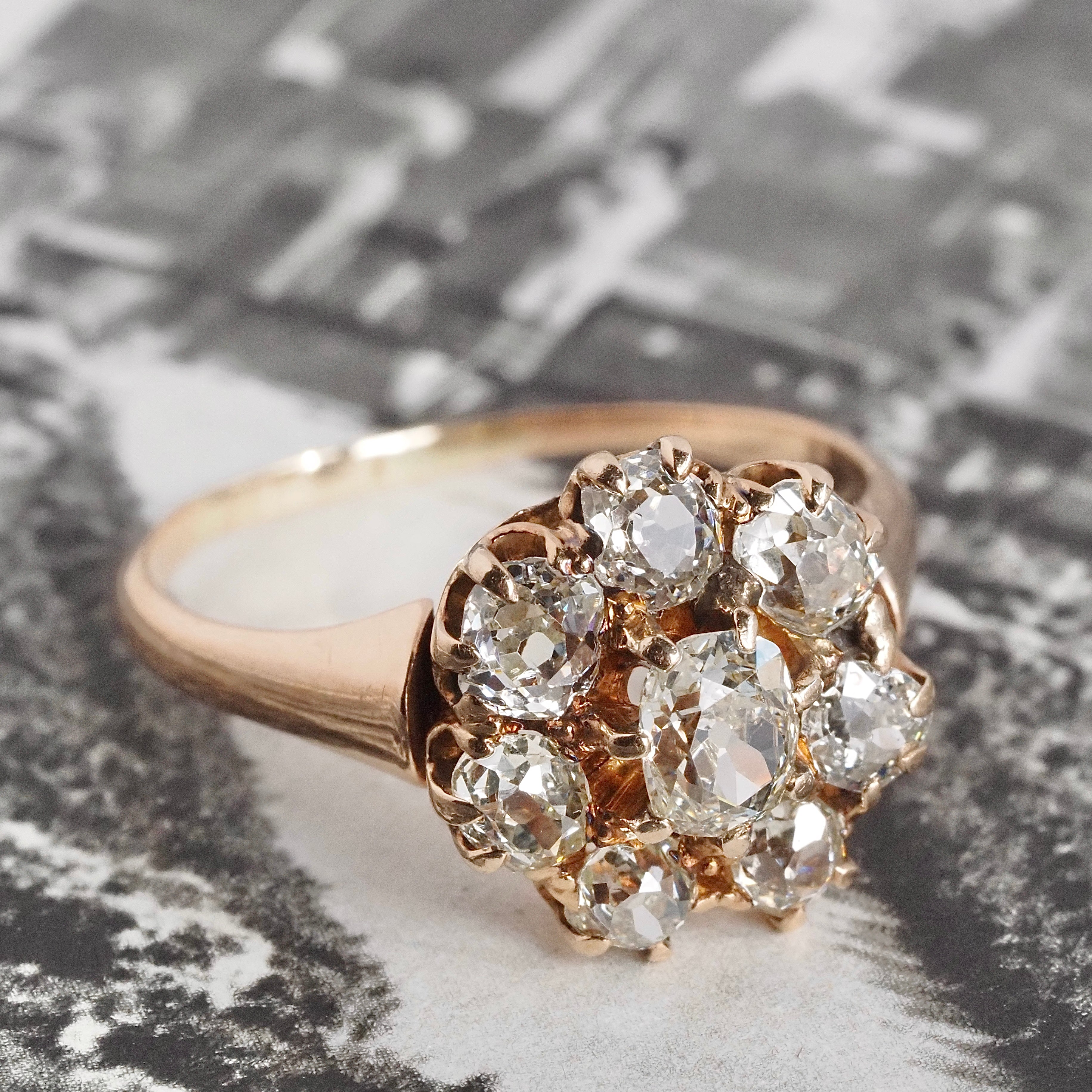 Antique Victorian Old Mine Cut Diamond Cluster 14k Gold Engagement Ring