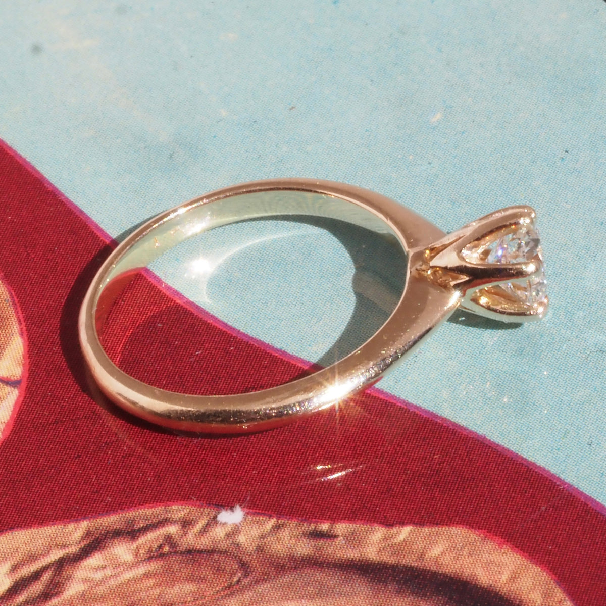Vintage Round Brilliant Cut Diamond 14k Gold Knife Edge Solitaire Engagement Ring