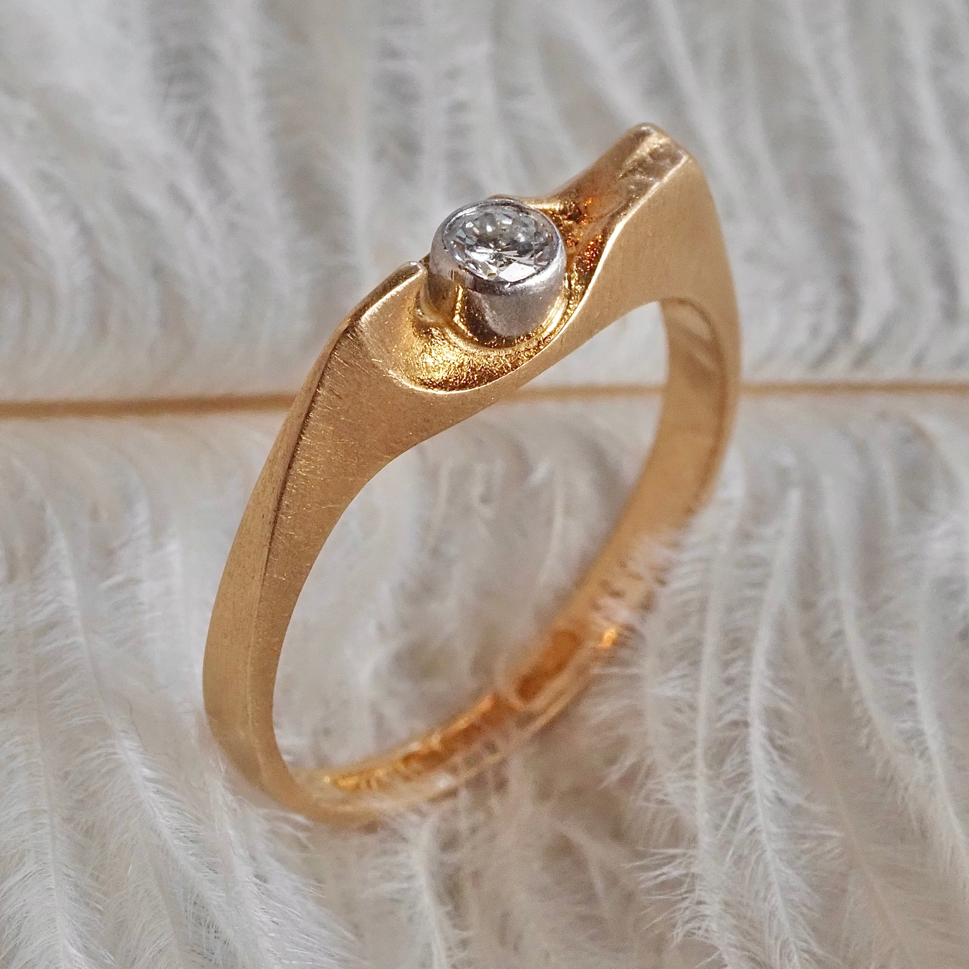 Vintage Finnish 18k Gold Bezel Set Diamond Ring by Björn Weckström for Lapponia