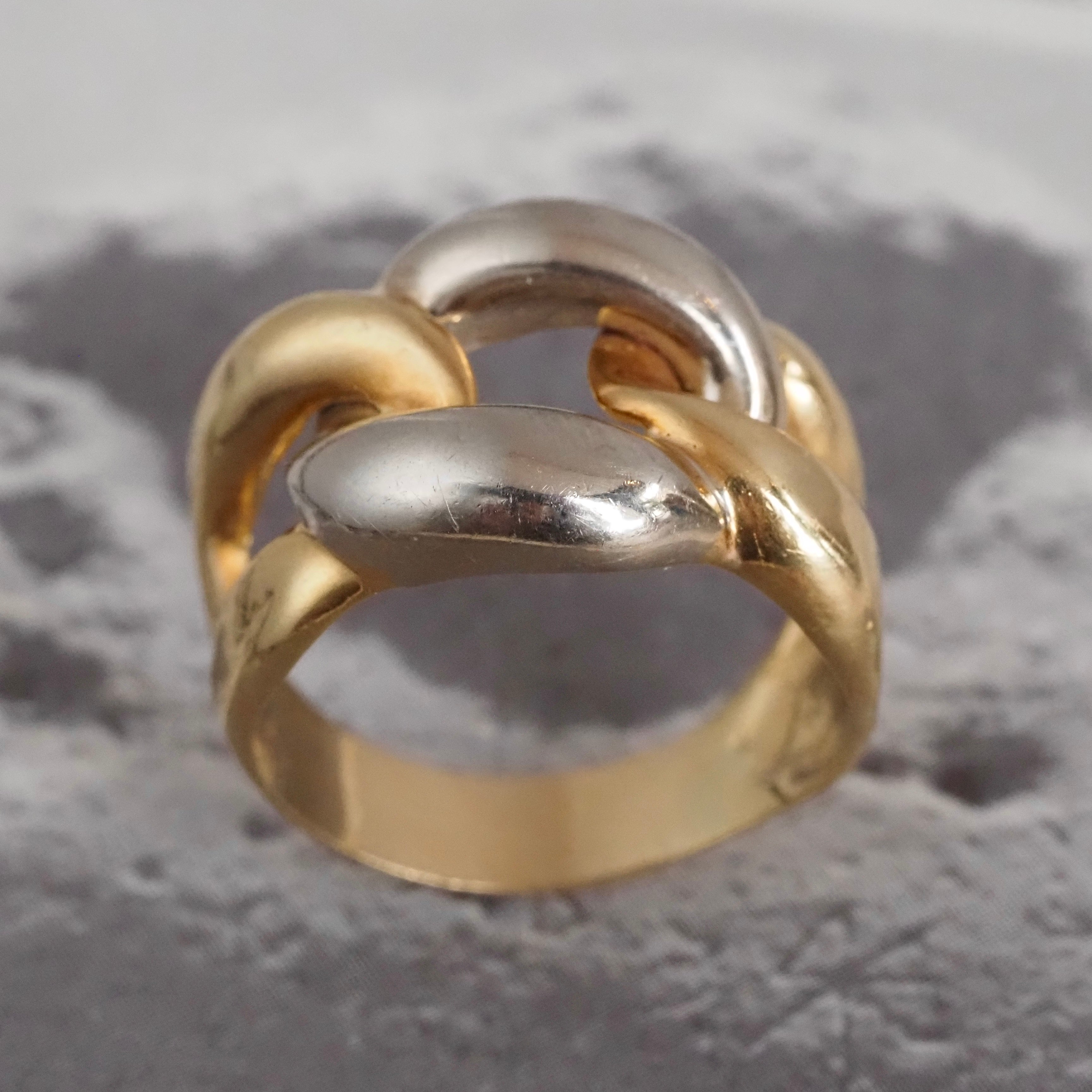 Vintage Curb Link Yellow & White 14k Gold Ring