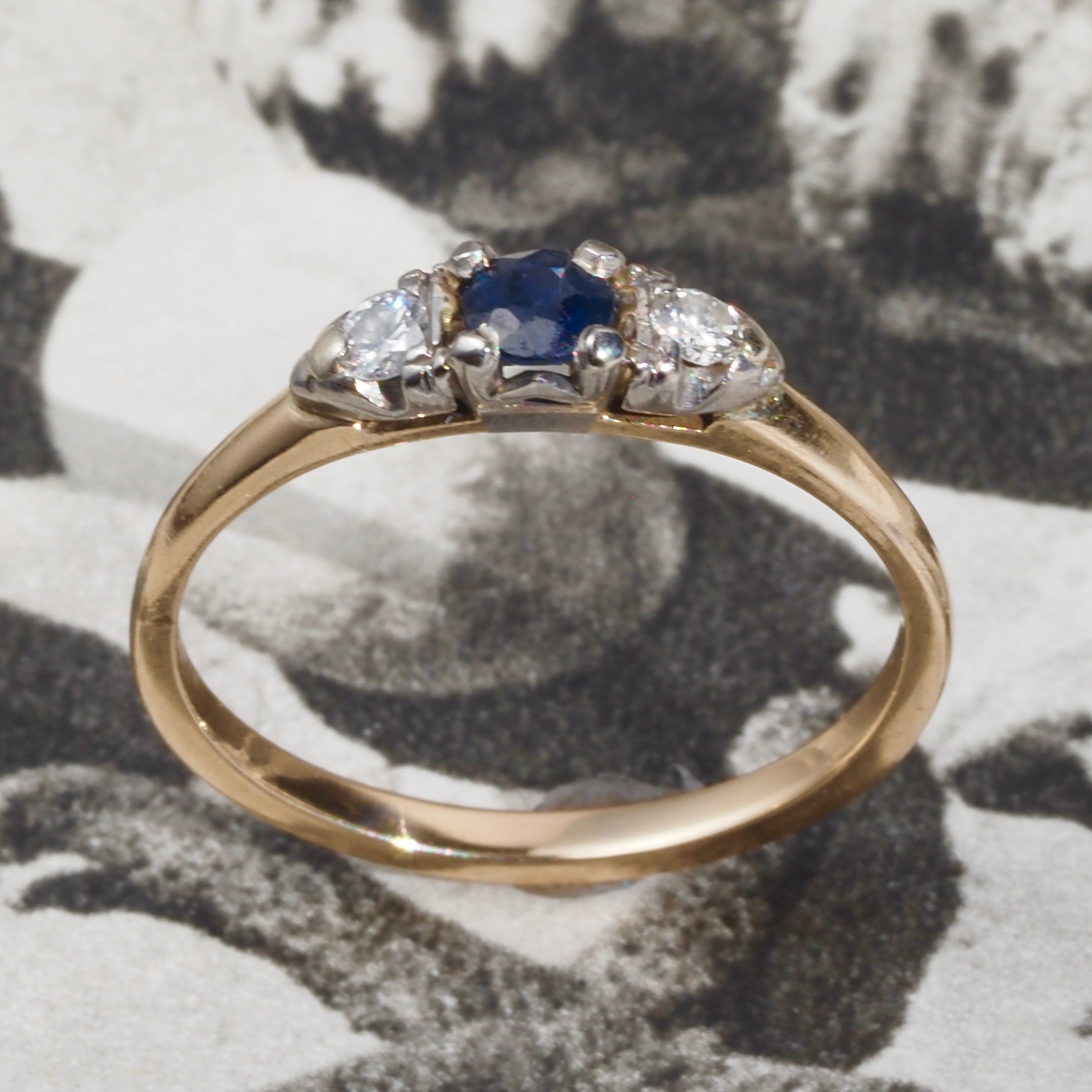 Antique Sapphire and Diamond 14k Gold Two-Tone ring