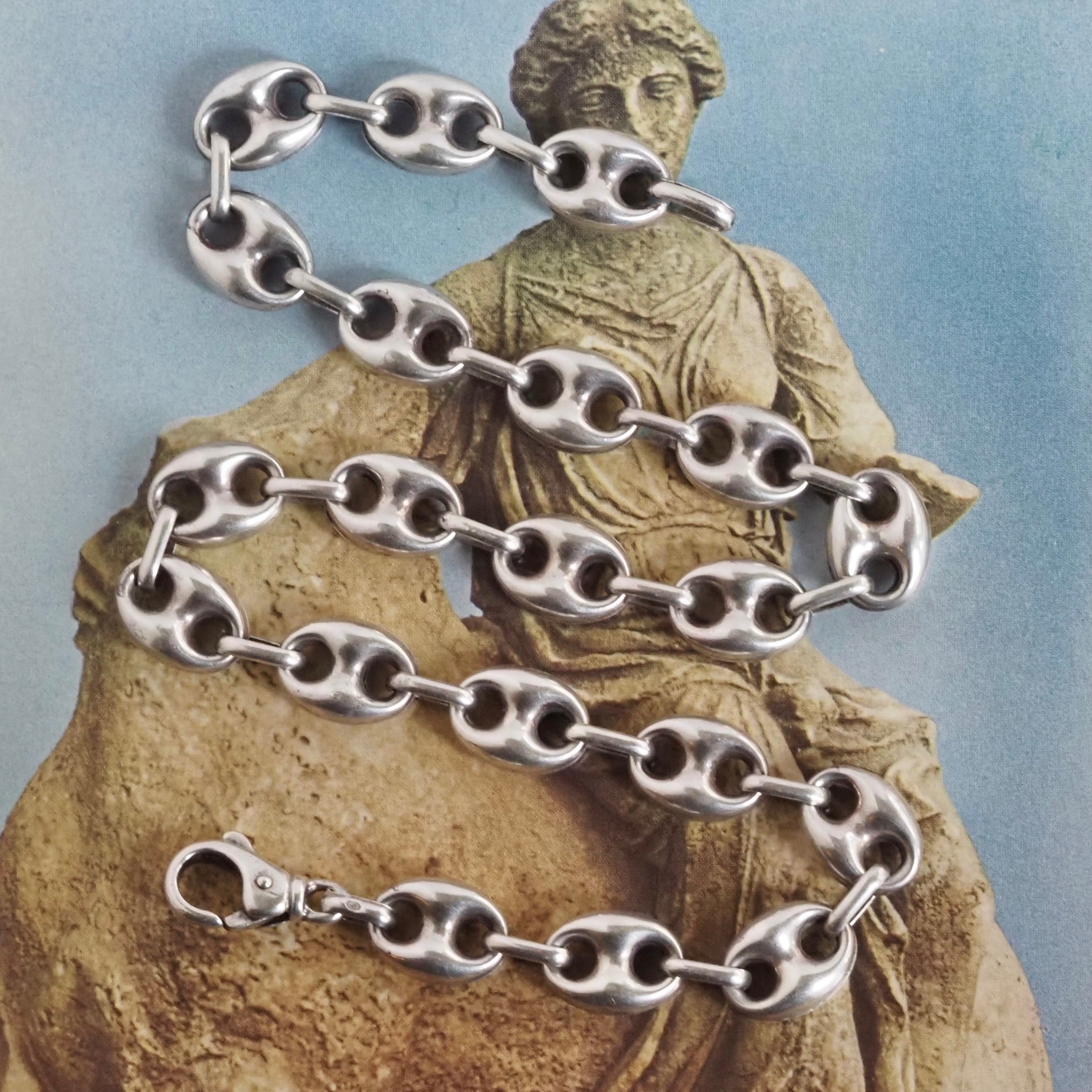 Vintage Italian Puffy Mariner Sterling Silver Necklace