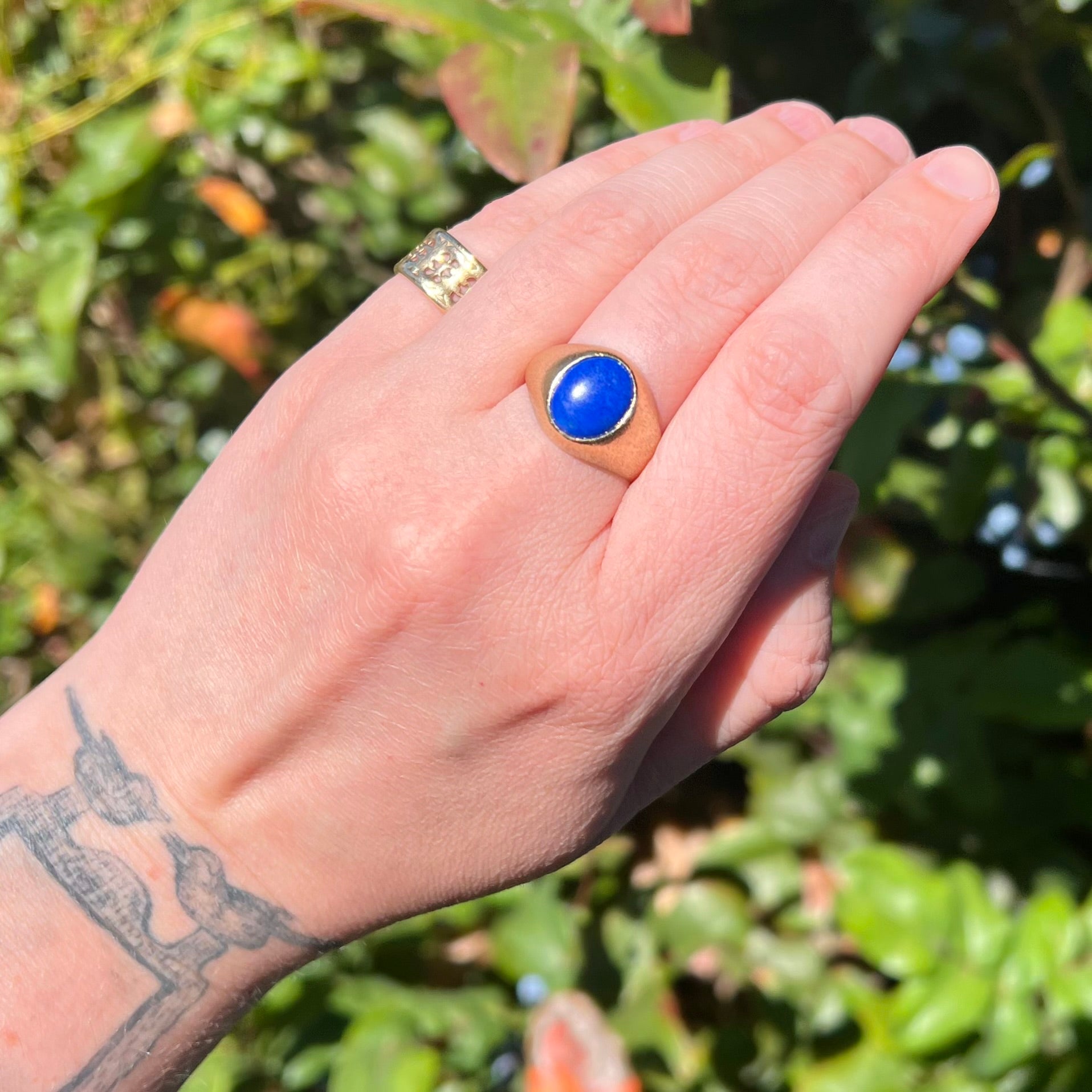 Vintage 14k Brushed Gold Lapis Dome Ring