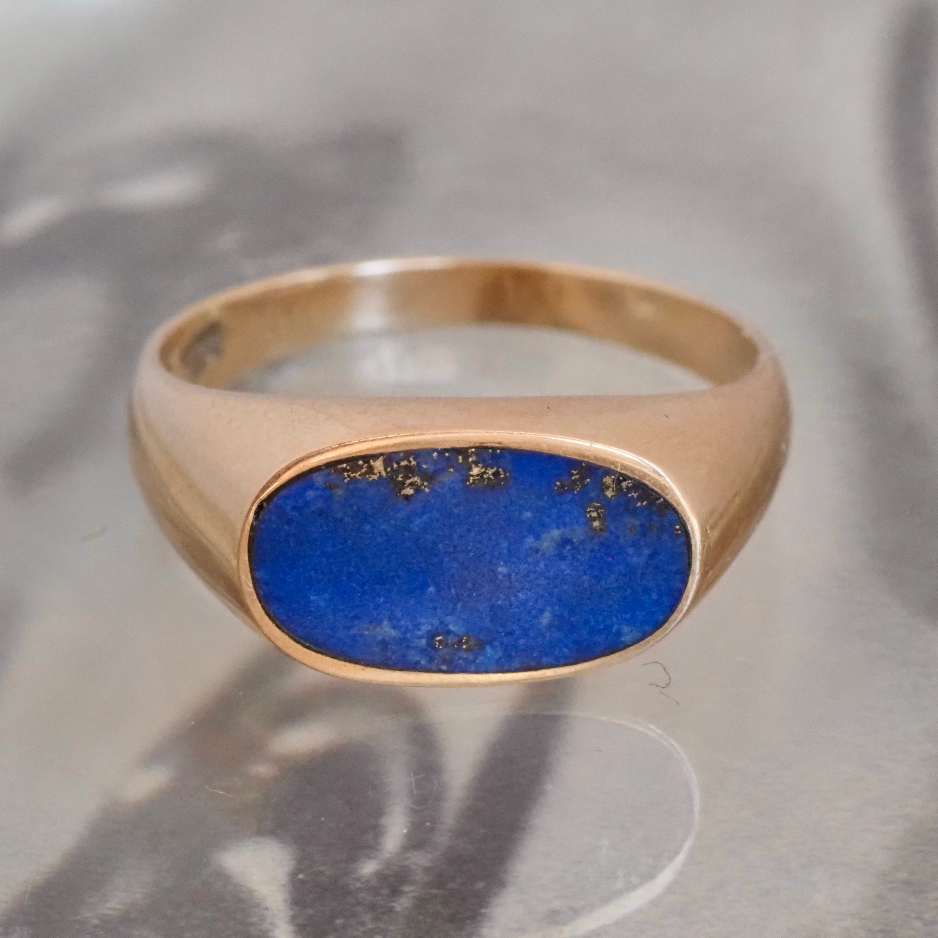 Vintage Modernist Lapis 14k Gold Signet Ring