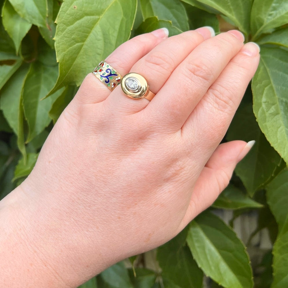 Vintage Enamel 14k Gold Floral Cigar Band