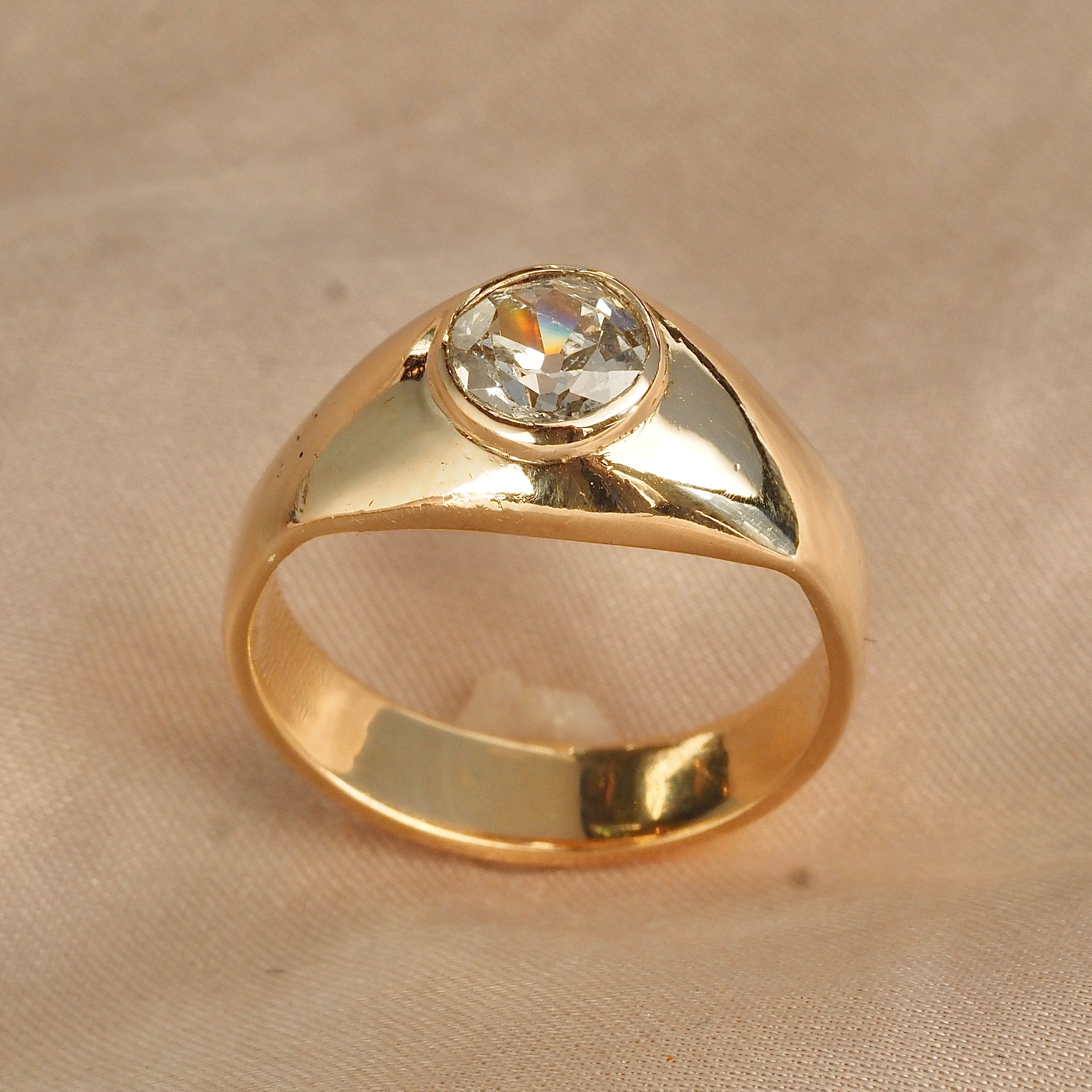 Vintage Old Mine Cut Diamond 14k Gold Dome Ring