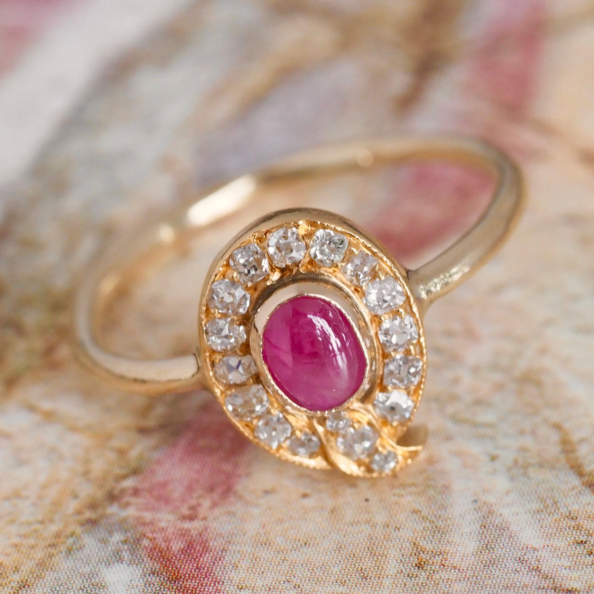 Antique 14k Gold Natural Ruby Old Mine Cut Diamond Q Ring