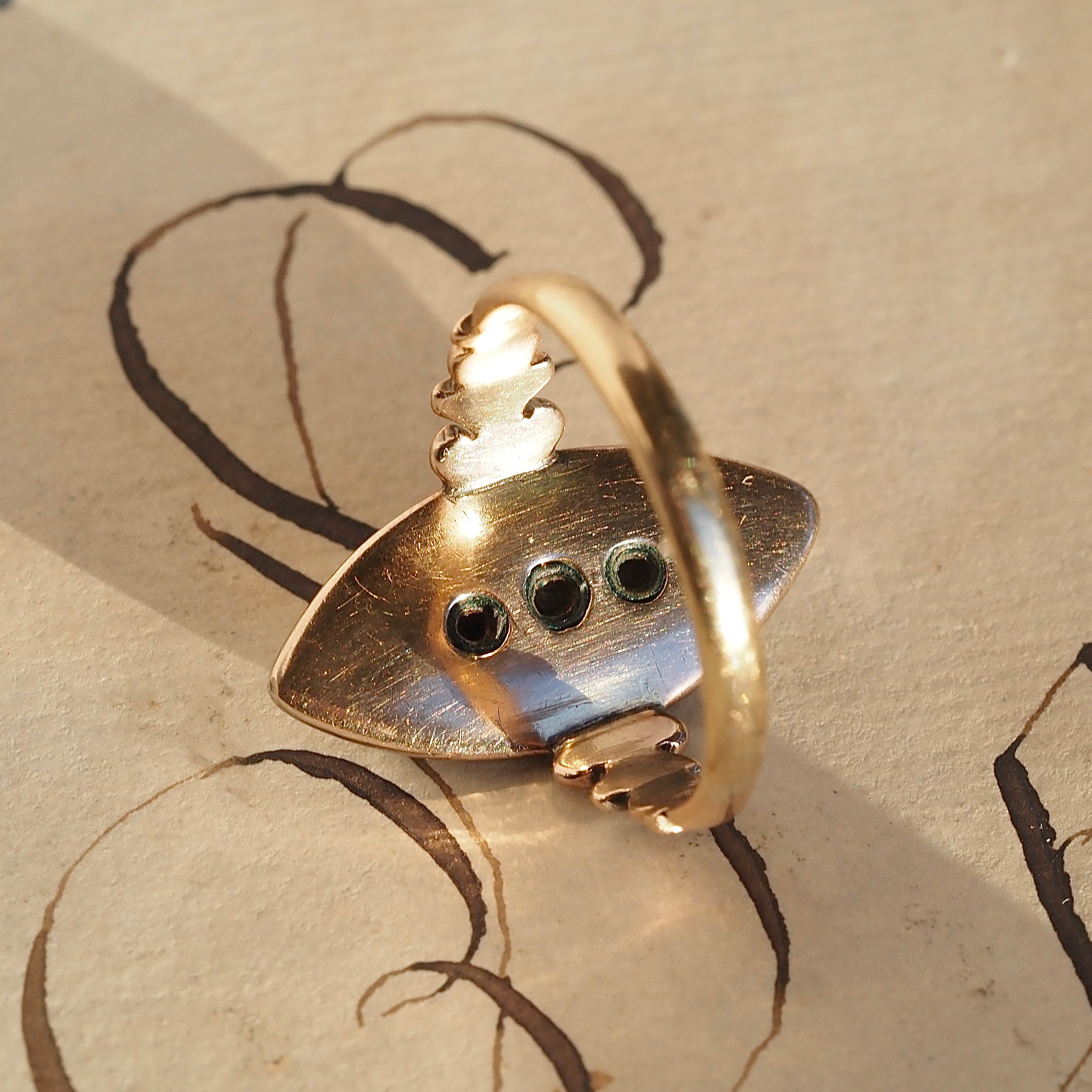 Antique Georgian "Bague au Firmament" Ring of the Heavens Rose Cut Diamond Midnight Enamel 15k Gold & Silver Navette Ring