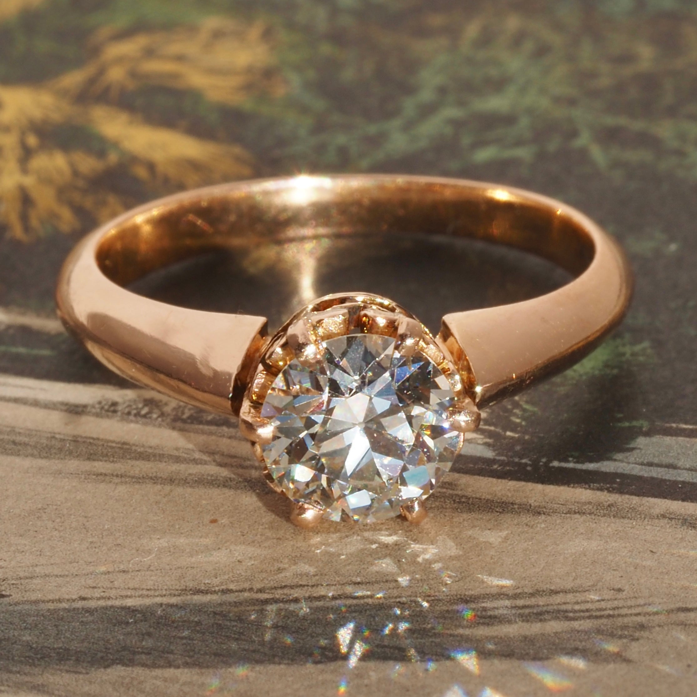 Antique Victorian Old European Cut Diamond 18k Gold Solitaire Engagement Ring