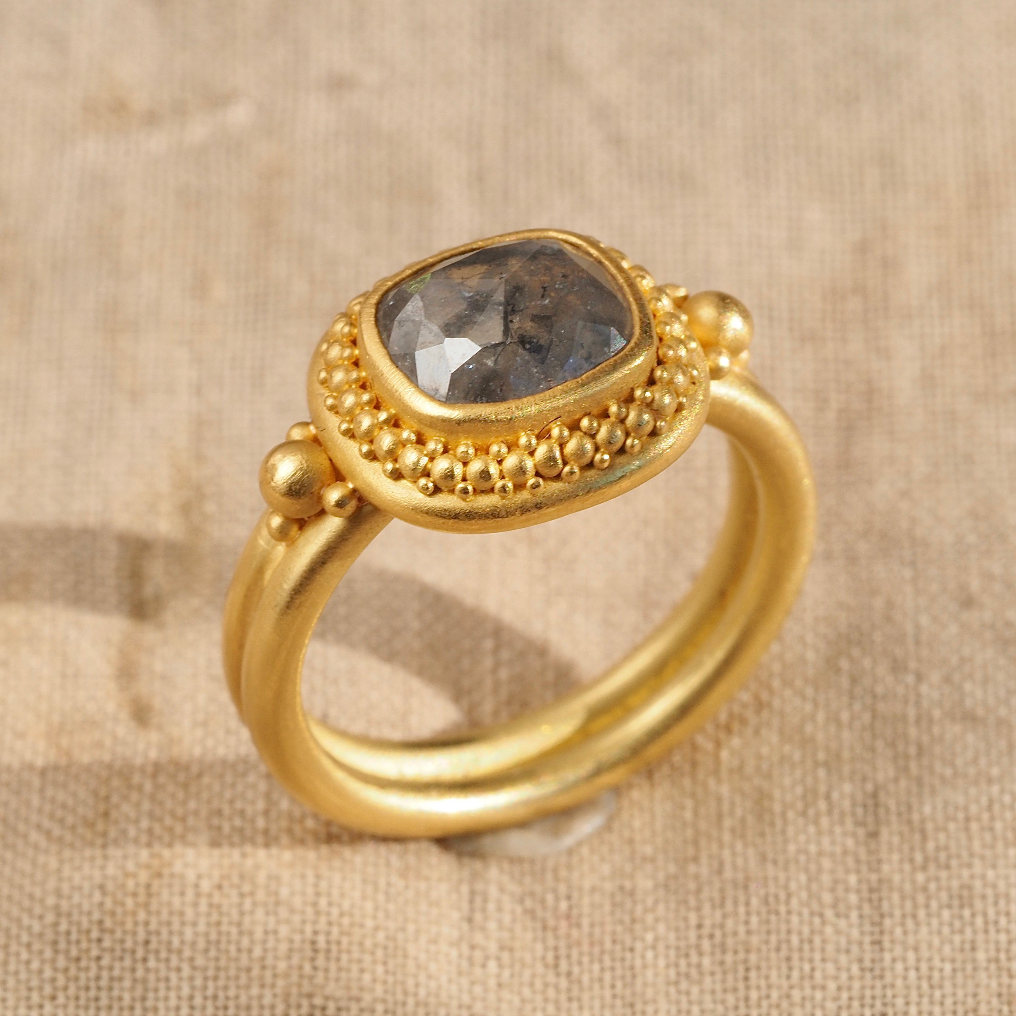 Salt and Pepper Rose Cut Diamond 22k Gold & 20k Gold Ring