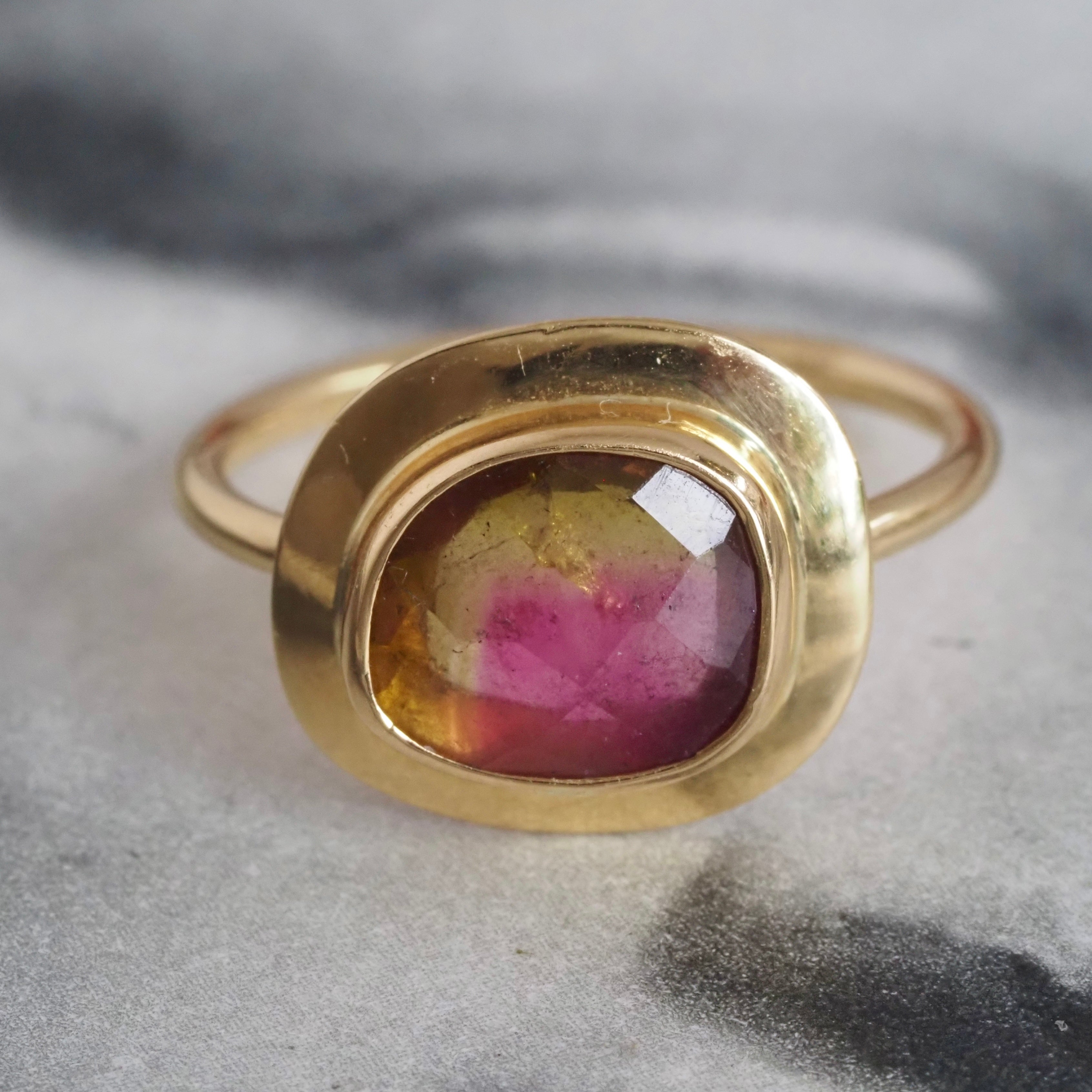 Watermelon Tourmaline 18k Gold Ring